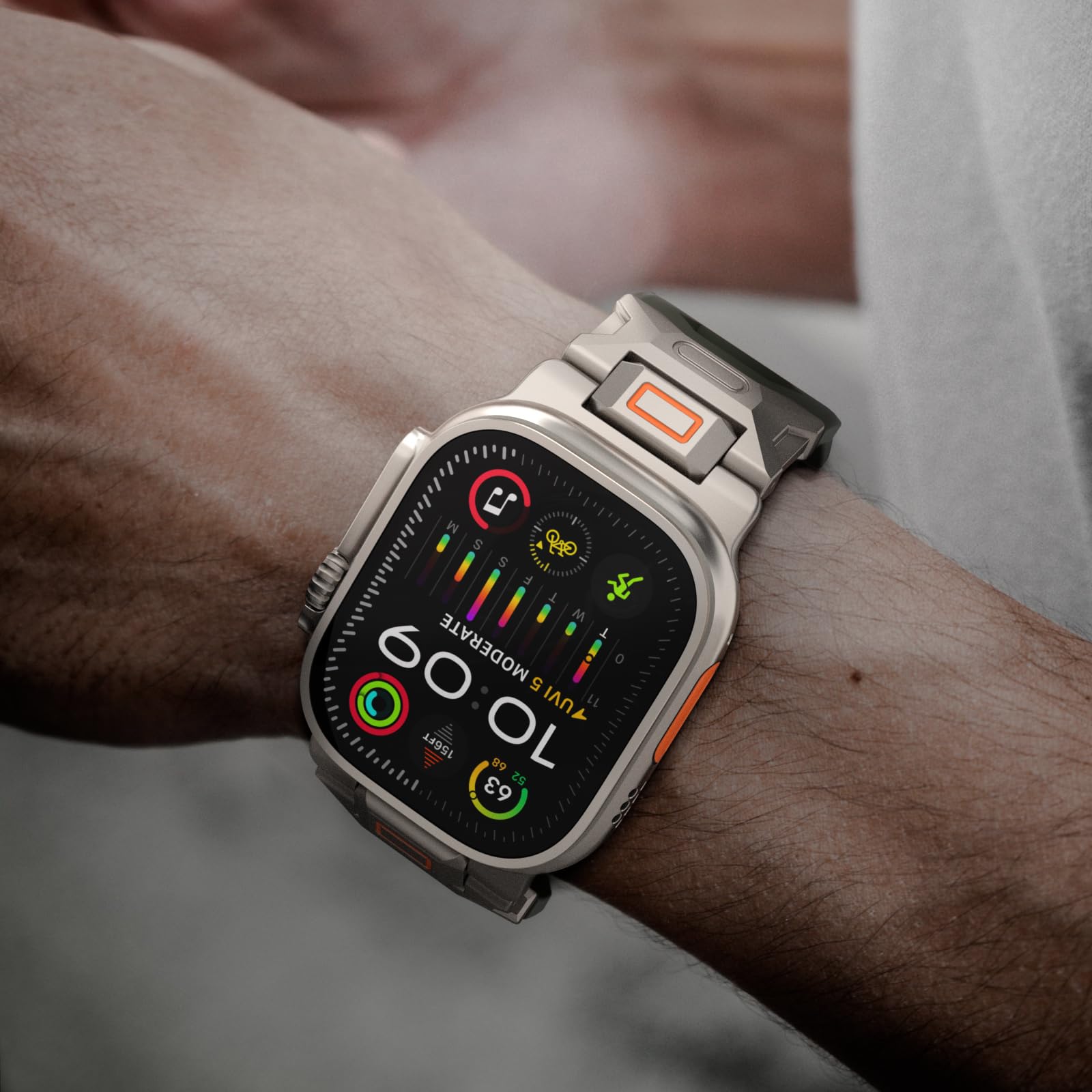 Armband für Apple Watch Ultra 2 und Ultra – Fluorkautschuk (FKM) Sportarmband, Metallanschluss, 49 mm, für Apple Watch Ultra 2/Ultra/Serie 9/8/7/6/5/4/3/2/1/SE, 45 mm, 44 mm, 42 mm