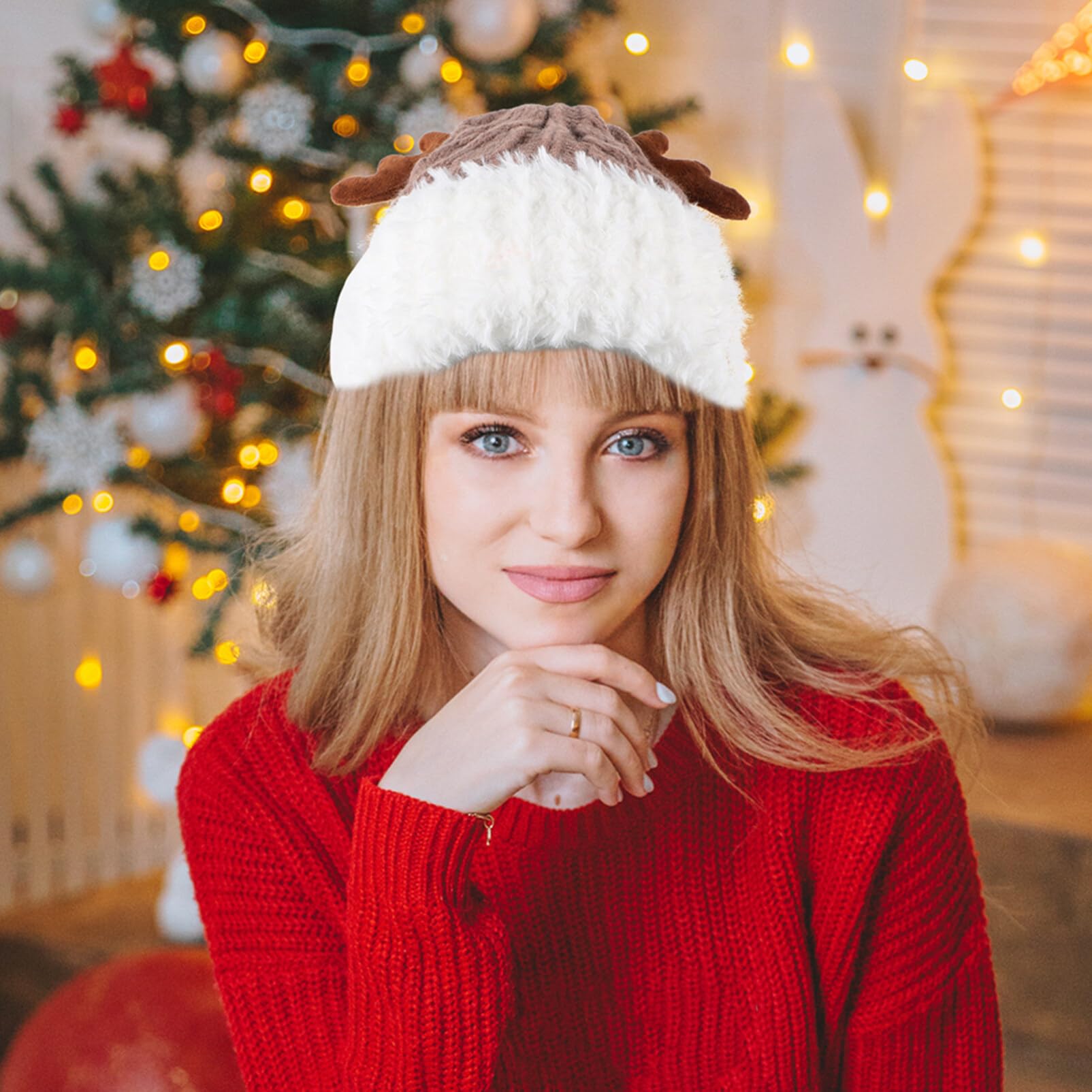 Amazon｜PRETYZOOM クリスマス ニット 枝角 帽子 かわいい トナカイ 枝