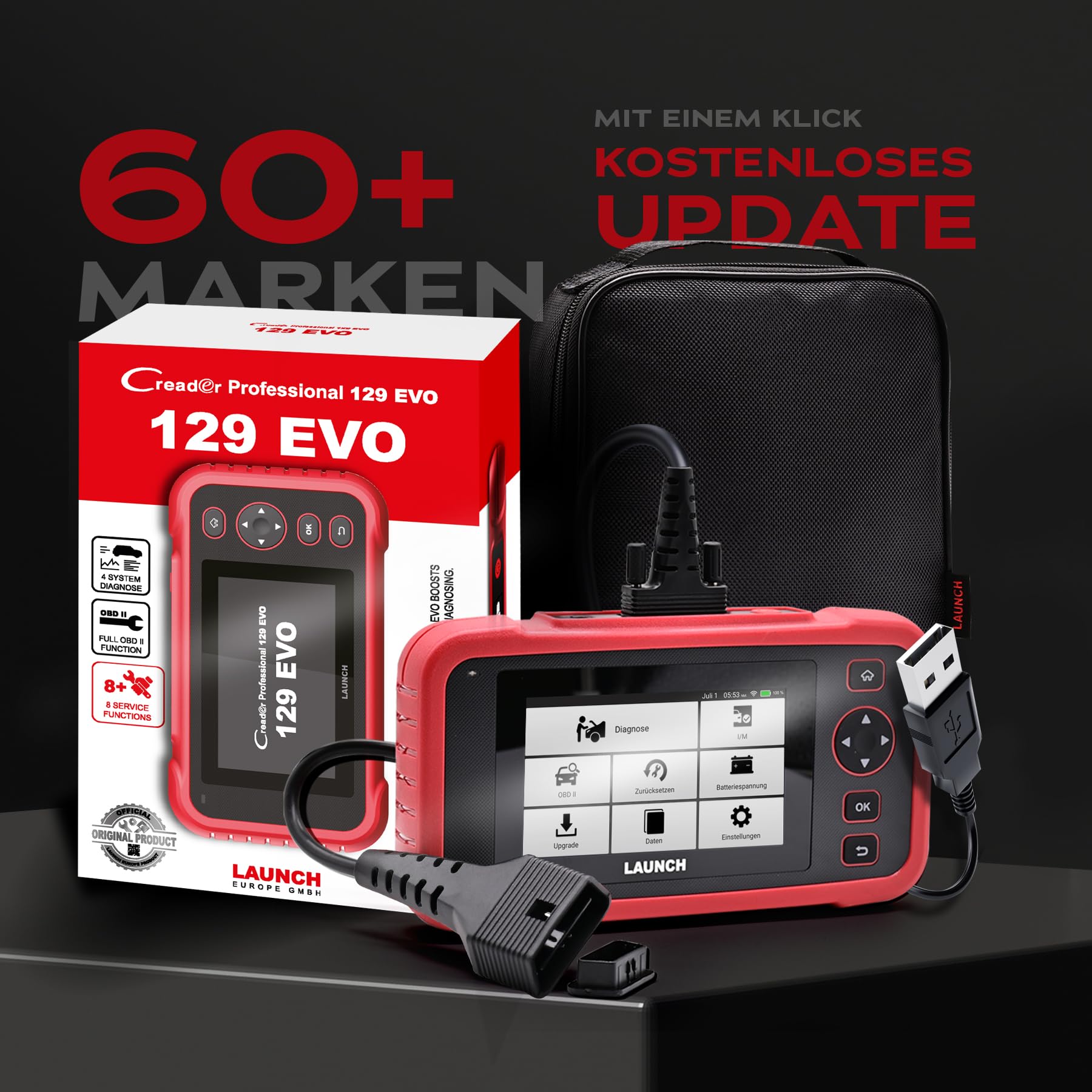 Launch CRP 129 EVO V3 OBD2 Diagnosegerät für PKW, 4-Systeme, 8 Services | Auto VIN, Live-Werte, Diagnoseberichte, CAN FD/DoIP, BST-360/i-TPMS Erweiterung, kostenlose Updates & Online-Feedback