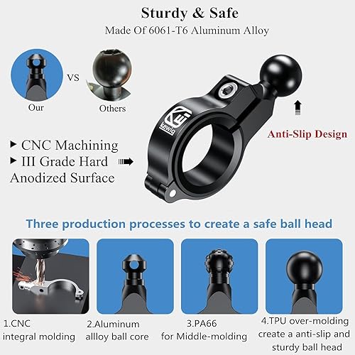 Miniatura 3 de BRCOVAN Base de montaje de abrazadera de manillar de aleación de aluminio con bola de TPU de 0.669 in para carriles redondos Diámetro 0.5 '' 0.87 ''