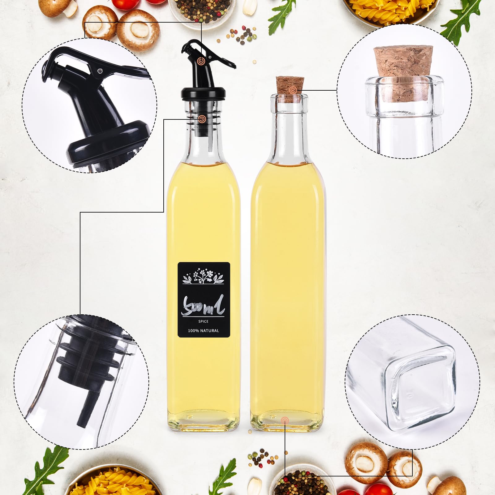 Oliera In Vetro 500ml Con Versatore Salvagoccia - Design Elegante Per Olio E Aceto, Facile Da Usare - Foto 12