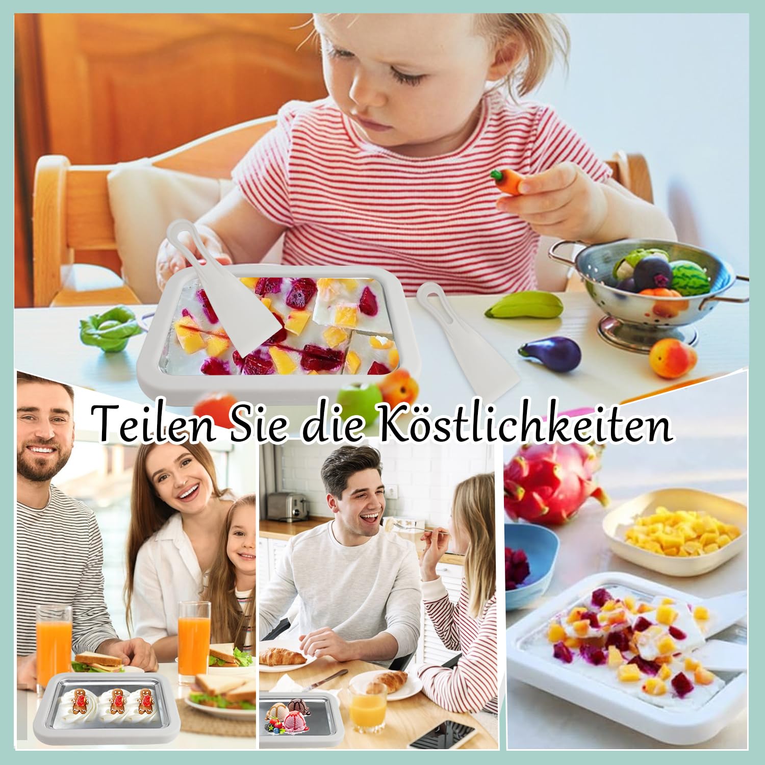 Aohcae Maszyna do robienia lodów z 2 szpatułkami ze stali nierdzewnej, do samodzielnego wykonania lodów, do mrożonego jogurtu, lody, Gelato
