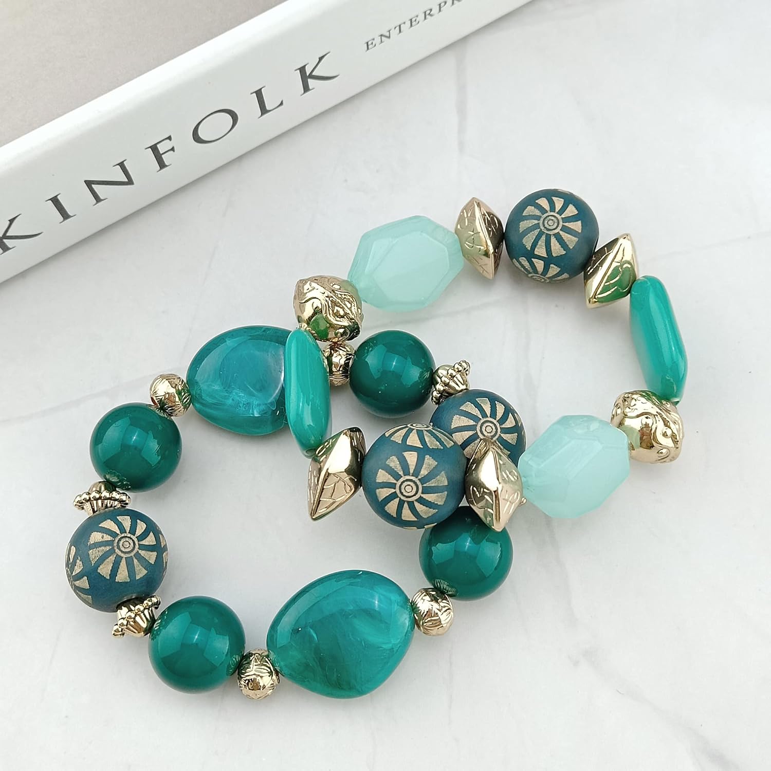 Bocar 3 Layer Chunky Statement Beaded Necklace Earrings Bracelet Set, Fashion Multi Layer Women Collar Necklace Jewelry Set - Image 4