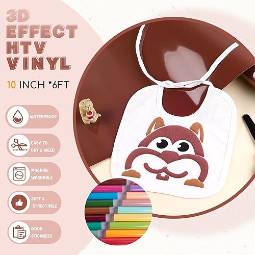 Miniatura 2 de Tintnut Rollo de vinilo de transferencia de calor de 10 pulgadas x 6 pies, rollo 3D de transferencia de calor, vinilo de transferencia de calor