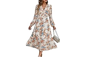 Women's V Neck Long Sleeve Chiffon Maxi Dress