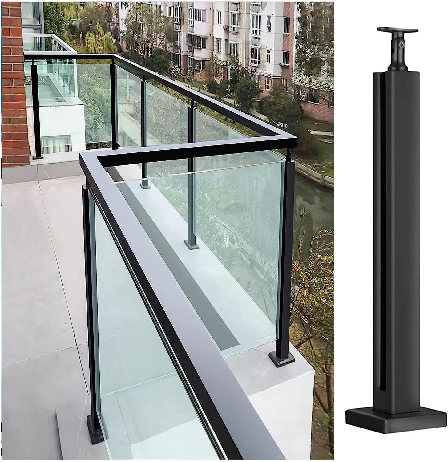 Sistema de barandilla de Vidrio para terraza de 86 cm con poste cuadrado de acero inoxidable