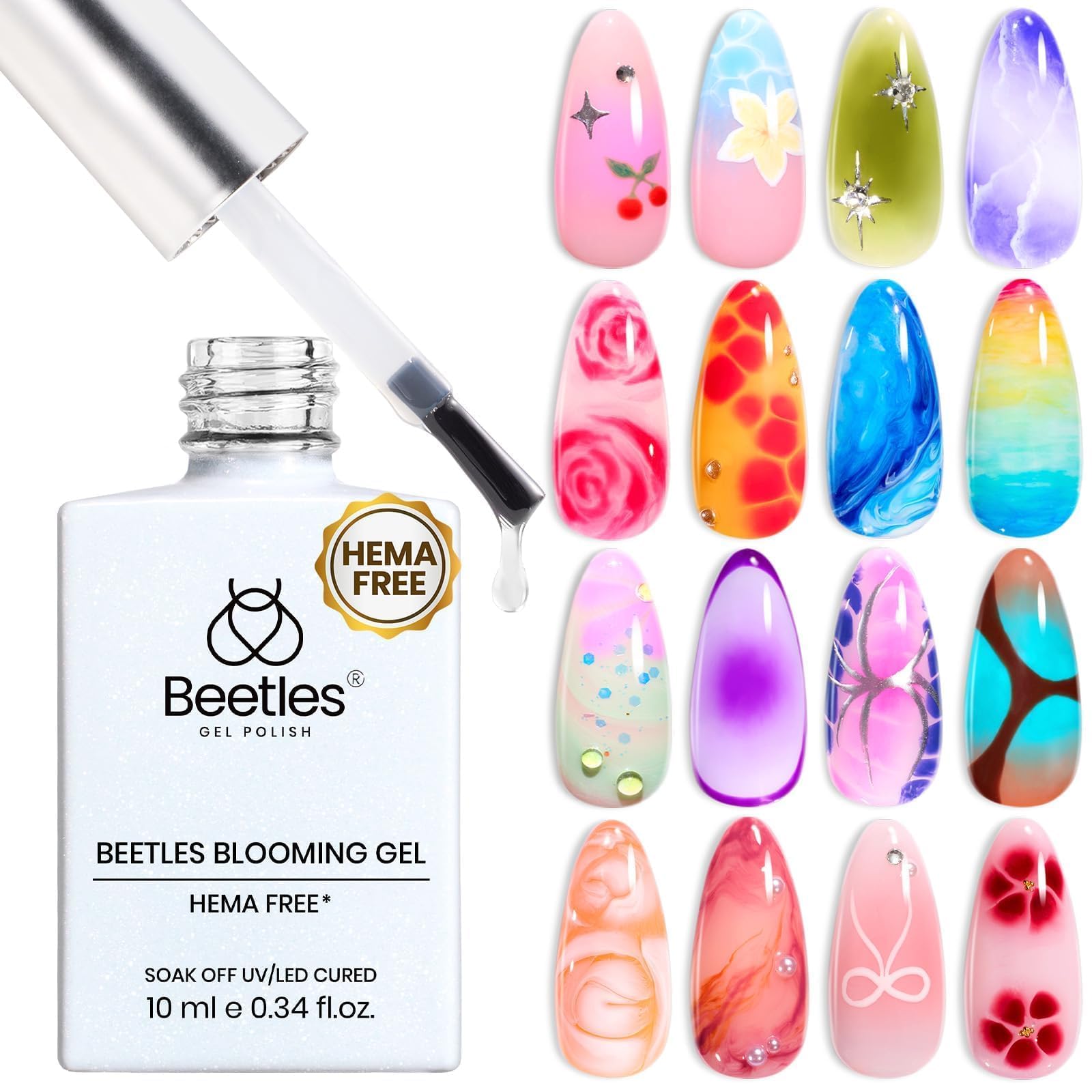 Beetles Blooming Gel - Hema Free Clear Blossom Blooming Gel Polish for Spreading Effect DIY Watercolor Floral Print Soak off U V LED Lamp Cure Nail Diy Manicure Art Design Gift