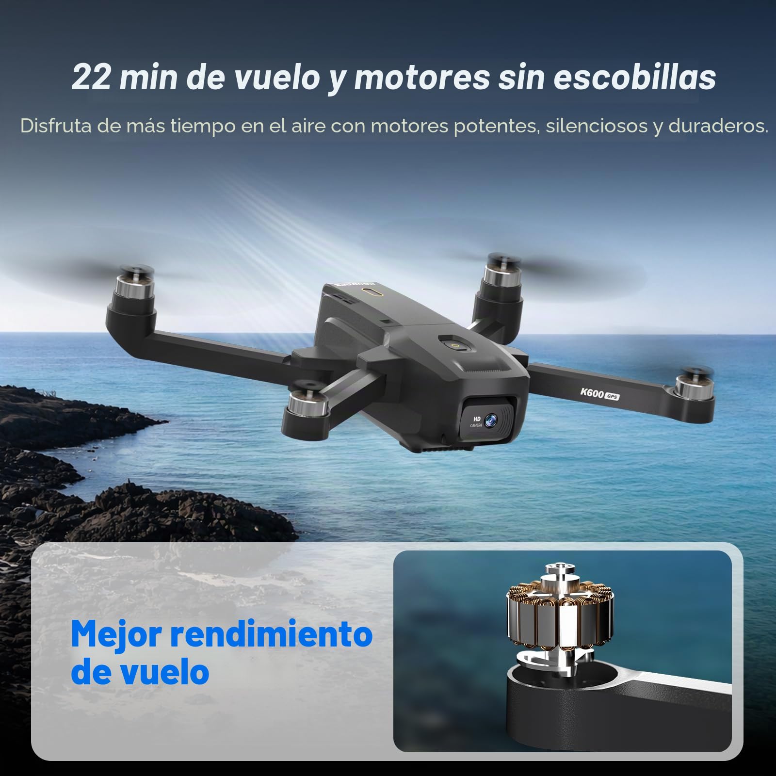 Dron K600GPS con Cámara 1080P, FPV 4.5", Regreso Automático, Sígueme, Motor sin Escobillas, Quadcopter Plegable