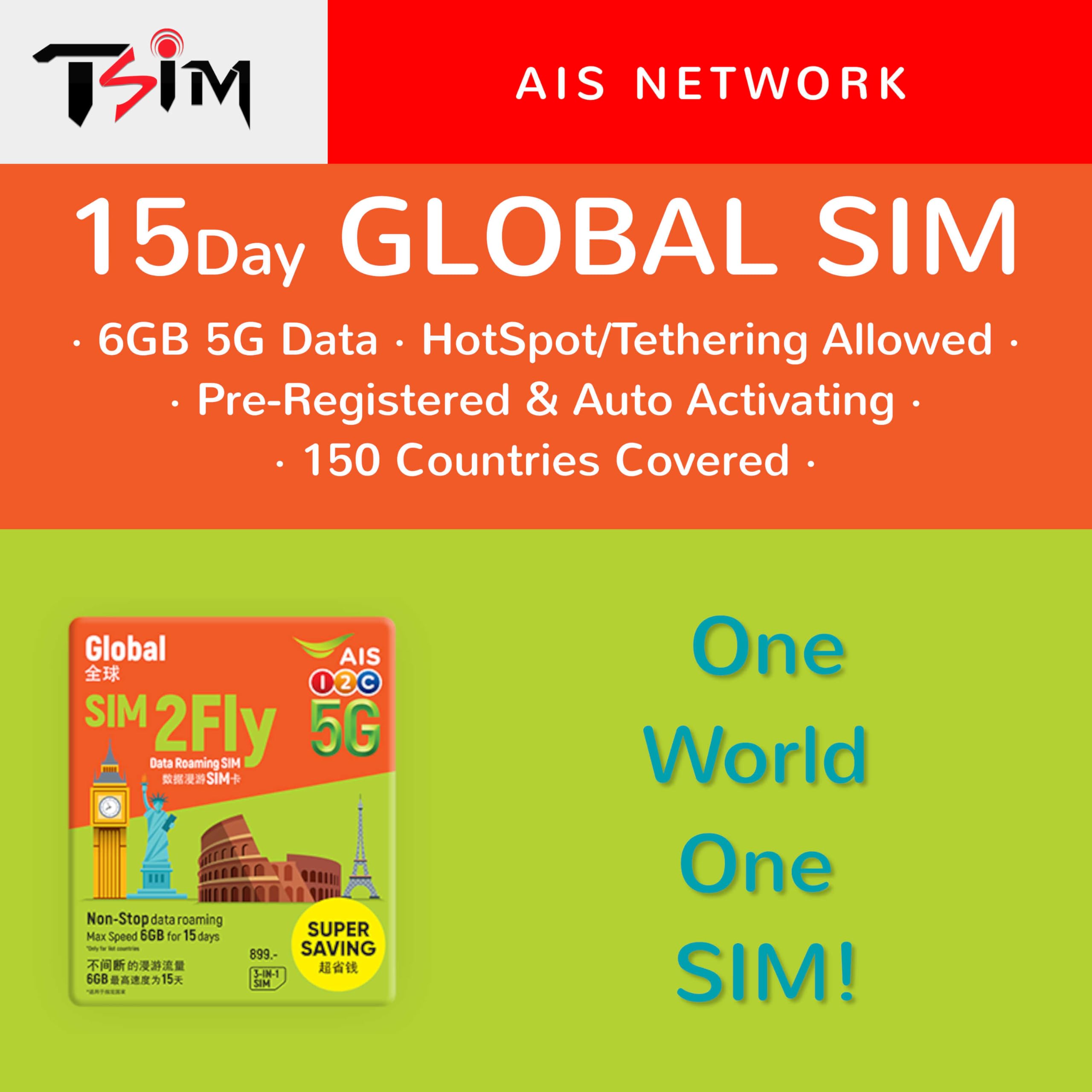 Carte SIM 150 pays TSIM solution internet 5G automatique sans itinérance