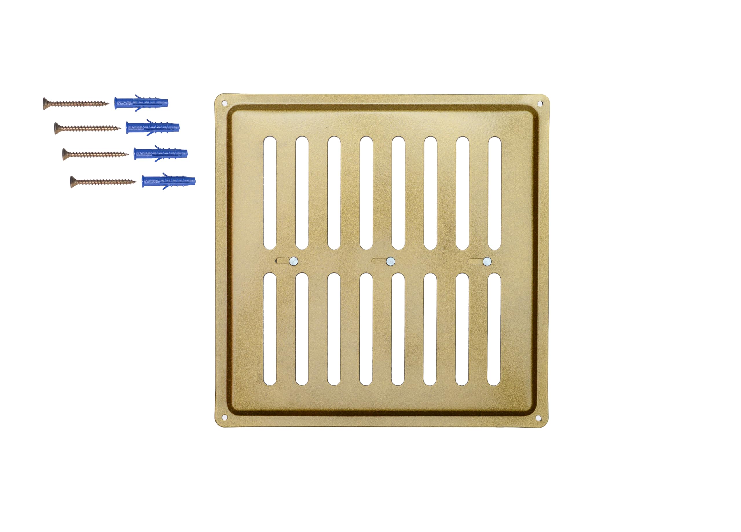 DEMLOU Ventilation Grille 25x25 cm โ Square Powder Coated Steel Air Vent with Open and Close Mechanism โ Wall or Ceiling Vent Cover โ RAL 1036 Gold Finish.