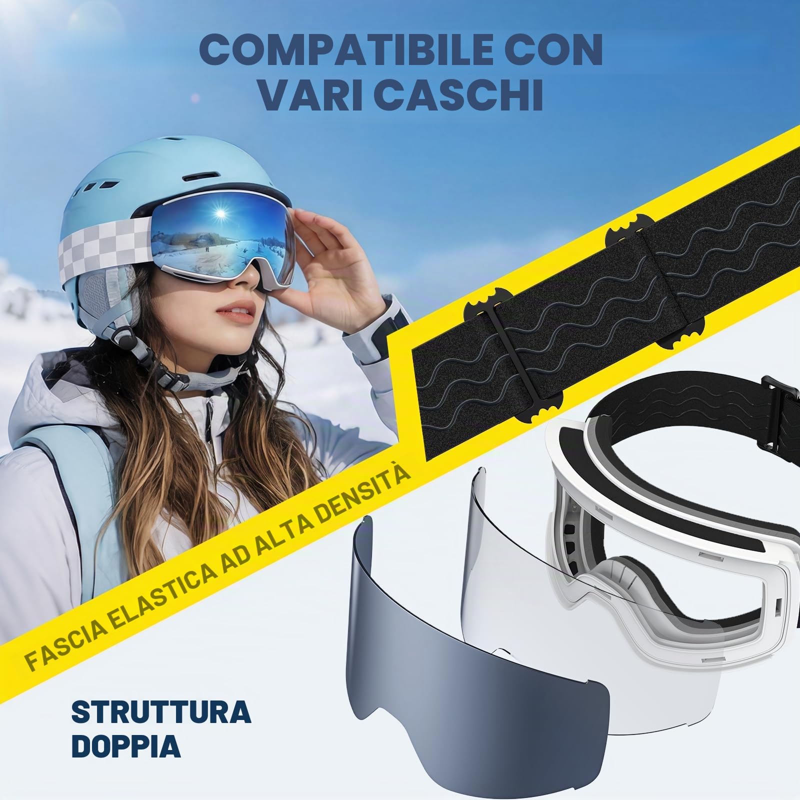 Occhiali da sci OTG, occhiali da sci da snowboard per uomo e donna, con 2 lenti magnetiche intercambiabili, anti-nebbia, protezione UV per uomini e donne, adolescenti, sci e snowboard