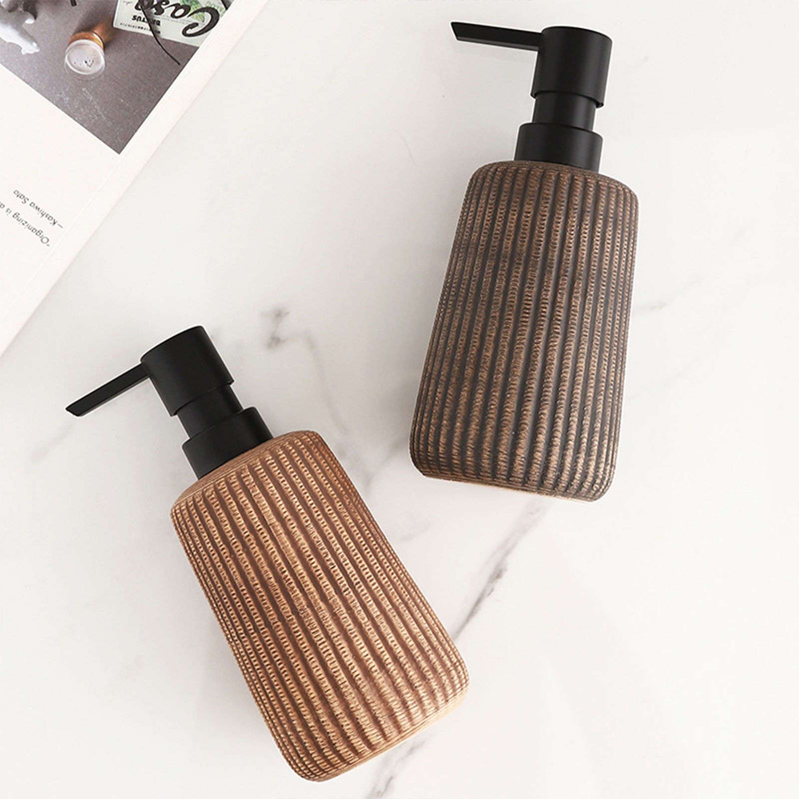 dispenser per sapone, Distributore di sapone, distributore lozione in ceramica, for le mani, ricaricabile - bagno cucina marrone chiaro 400 ml/14 oz