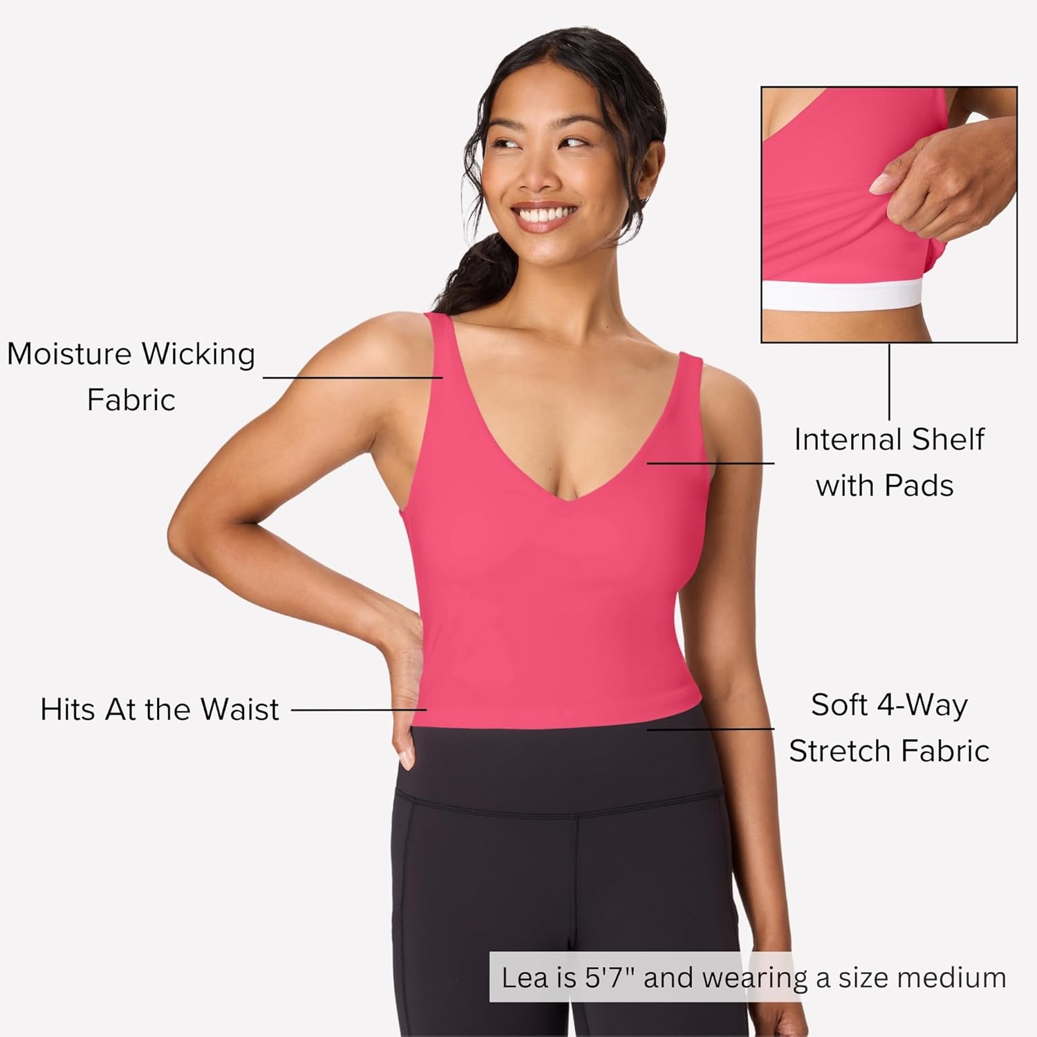 Hanes Women's Crop Top Clothing, Moves Cropped Workout Tank Tops for Women W/Shelf Bra, Sewn-in Padded Cups, Wicking