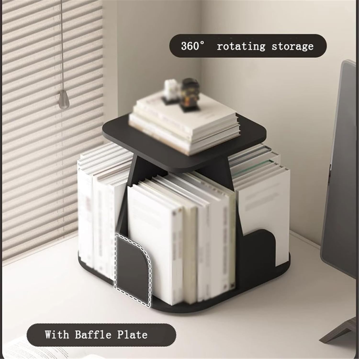 CD Storage Rack Large Capacity Rotatable Wooden CD Record Storage Rack for Living Room Bedroom Office Tabletop