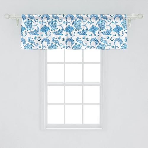 Miniatura 99 de Lunarable Cenefa de ventana abstracta contemporánea, líneas irregulares monocromáticas y nodos patrón curvilíneo, cenefa de cortina para decoración