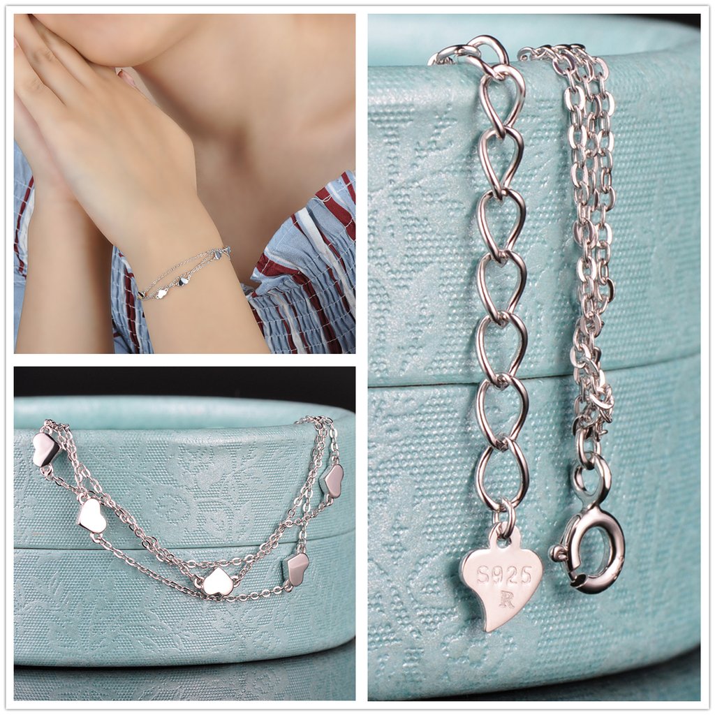 Yumilok 925 Sterling Silber Zirkonia Herzen Kreuz Halskette Charm-Armband Creolen Schmuck Set Kette mit Anhänger Armkette Ohrringe Set für Damen Mädchen