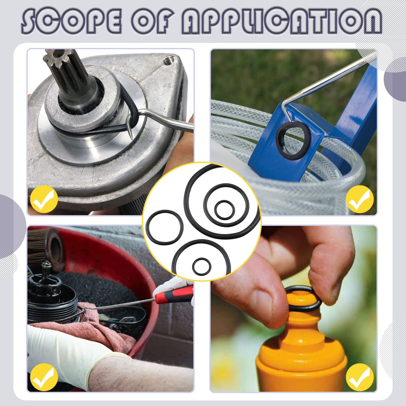 Swpeet Rondella O-Ring universale SAE e metrica 834 pezzi con kit assortimento lungo e corto e gancio, anello in gomma nitrilica SAE Rondella O-Ring in gomma metrica per impianti idraulici