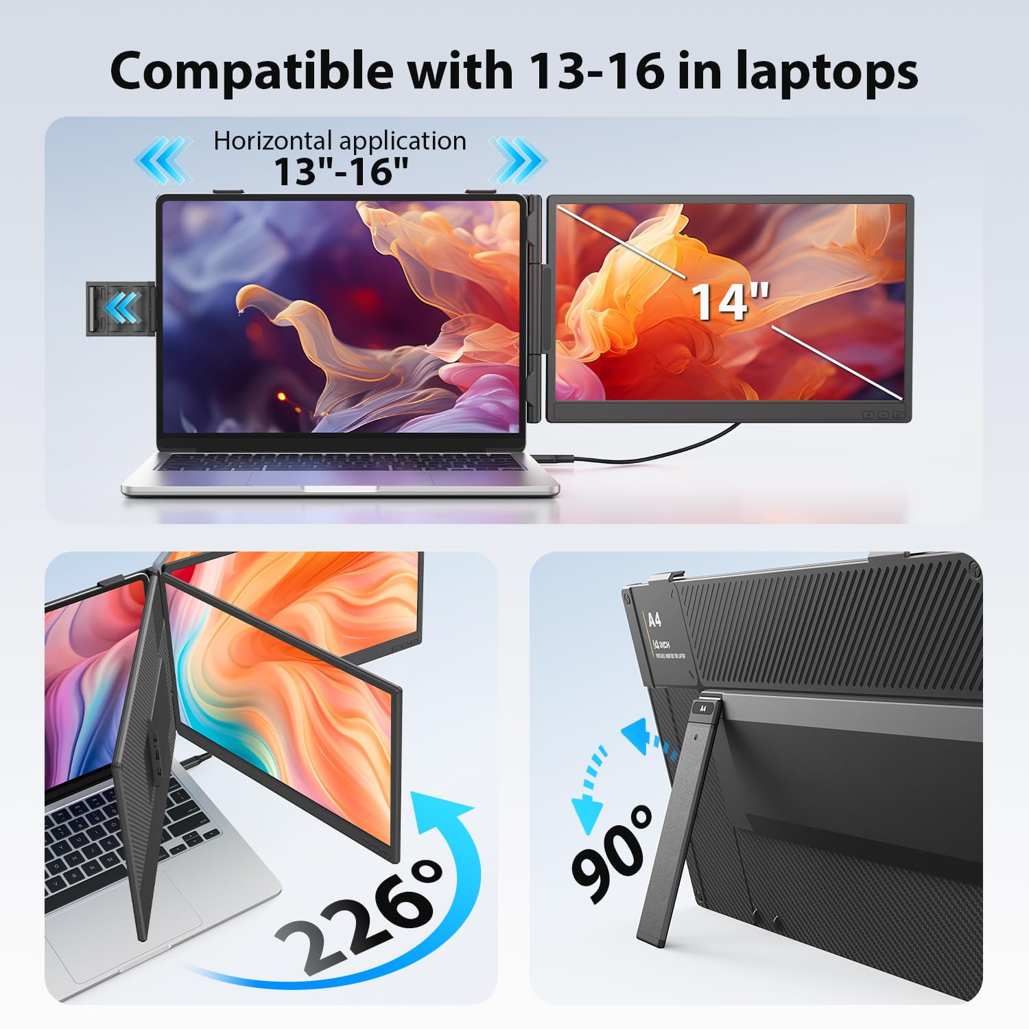 SMISEACOW Laptop Screen Extender Triple 15.6", 1080P FHD IPS 0.18" Ultra-Slim & 3.9 lbs, Plug-Play Portable Monitor for Laptops Fits 12-17.3" Laptops, Compatible with Win/Mac/Android thumbnail 11