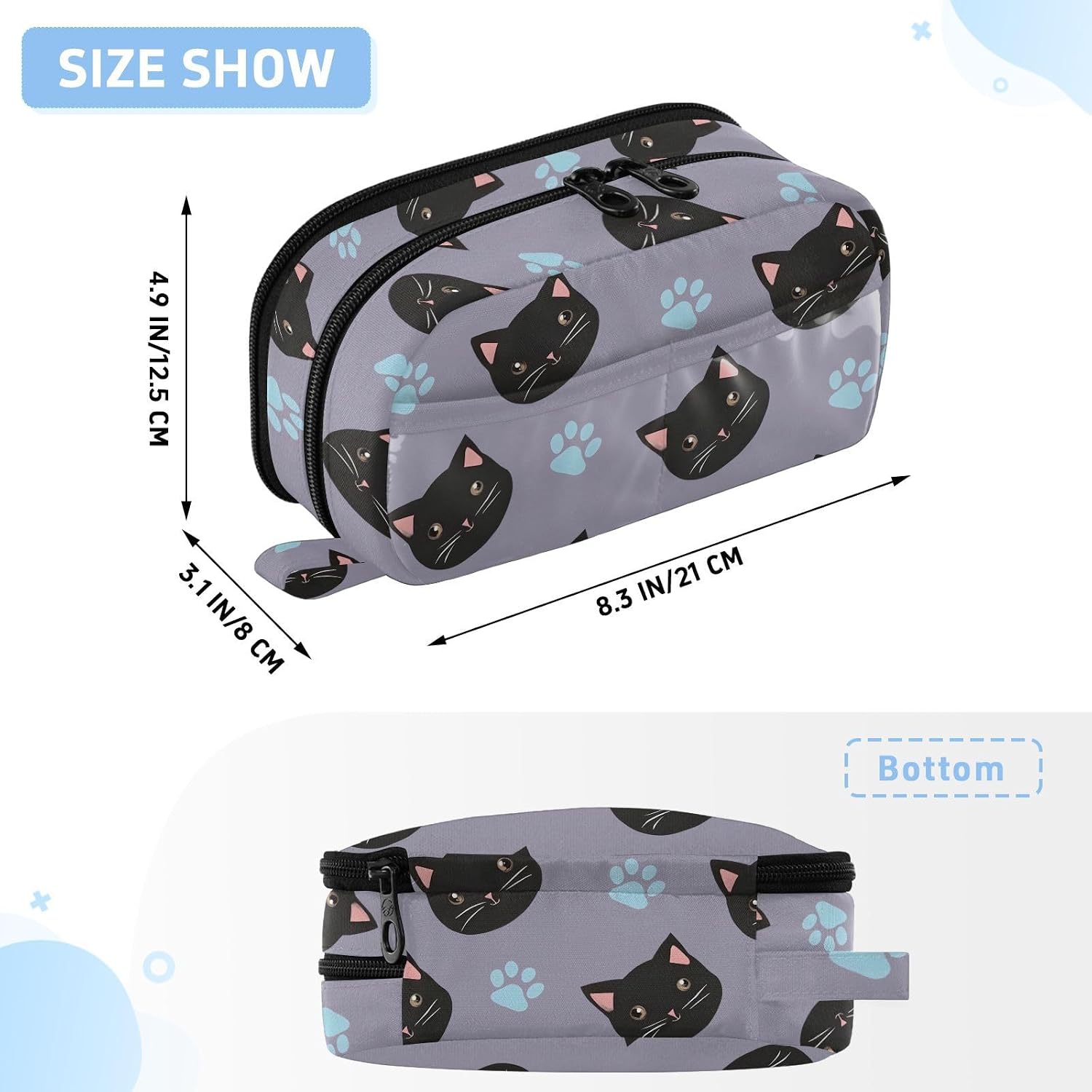ALAZA Black Cat Footprint Pattern Large Capacity Pencil Case, Aesthetic Stationery Organizer Bag with Clear PVC Window, High Capacity Pen Pouch with Dividers for School Office Travel image 3