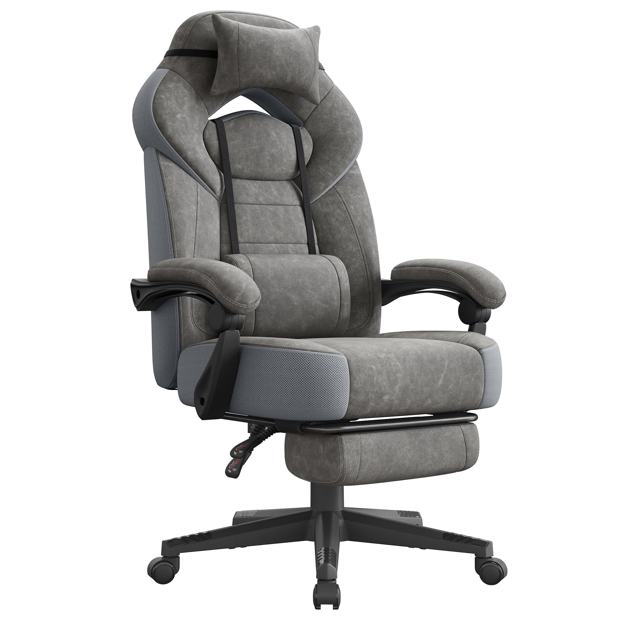 SONGMICS Silla Gaming, Silla de Oficina, Ordenador, Diseño Ergonómico, con Reposapiés, Reposacabezas Ajustable, Cojín Lumbar, Capacidad de Carga 150 kg, Gris Pizarra OBG077G01