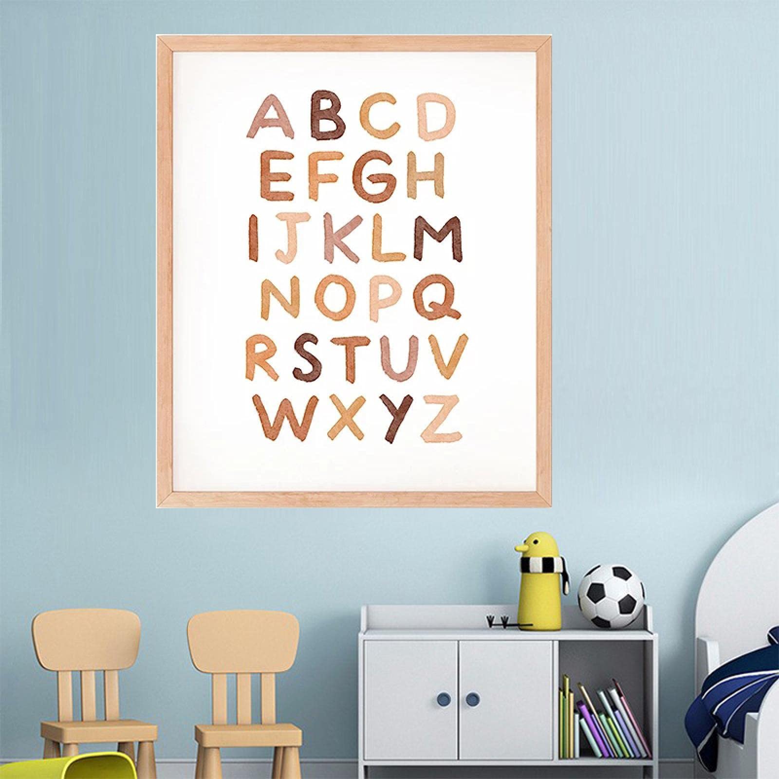 HUGANE Poster Educativo Alfabeto In Stile Bohémien - Quadro Su Tela Di Lino Con Cornice In Legno 30,5x40,6 Cm Per Cameretta Bambini - 4