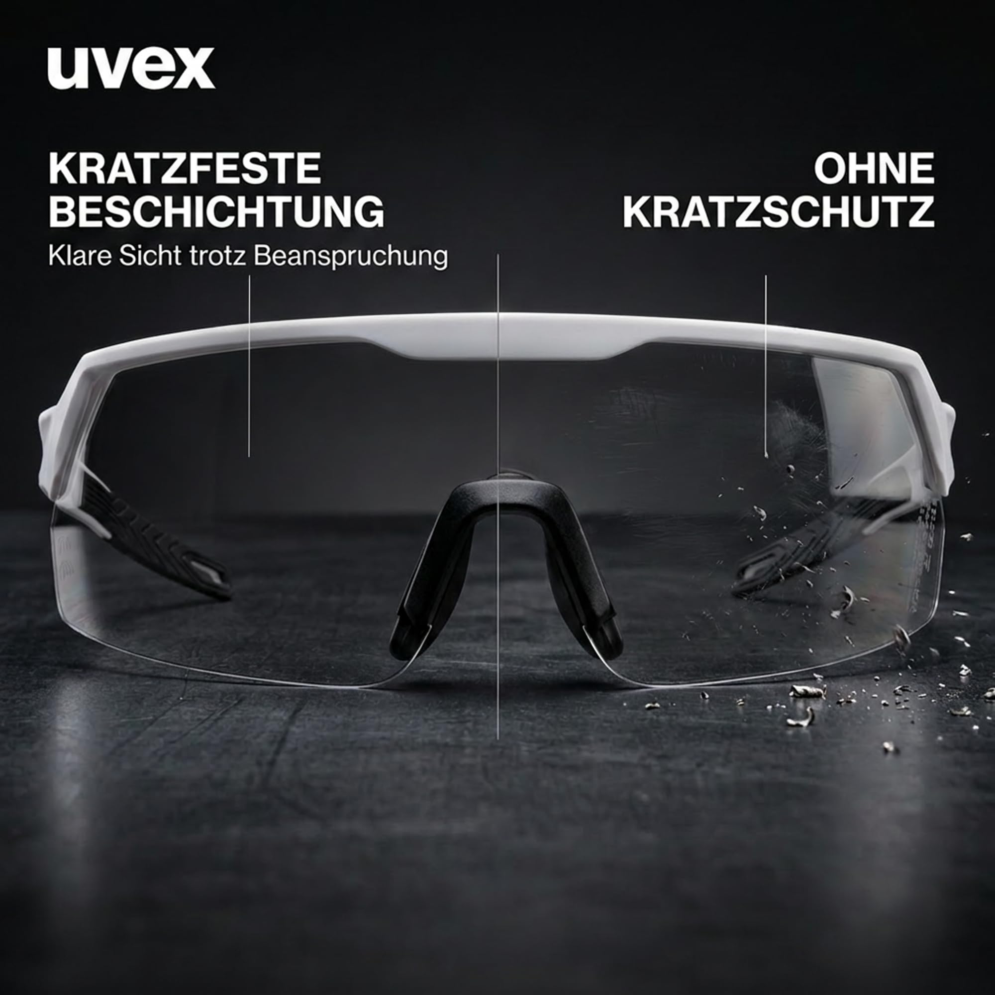 Uvex Ultrashield okulary ochronne – odporne na zarysowania i zaparowanie, sportowe okulary robocze i do prasowania ze 100% ochroną przed promieniowaniem UV, antypoślizgowe i wygodne