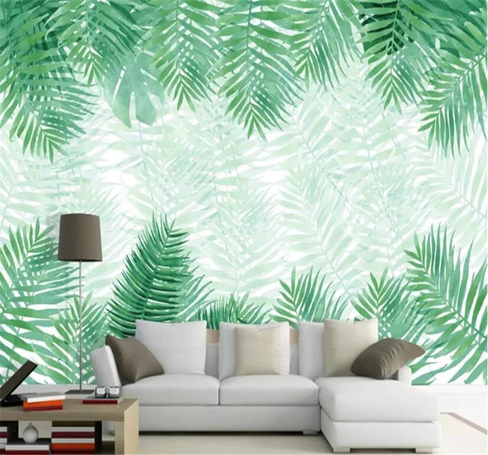 XLMING Fresh Minimalist Hand Drawn Green Leaves 3D Wallpaper Luxury Silk Study Dining Feature Sofa Grey Bedroom Living Room Tv Decorative Wall-350cm×256cm