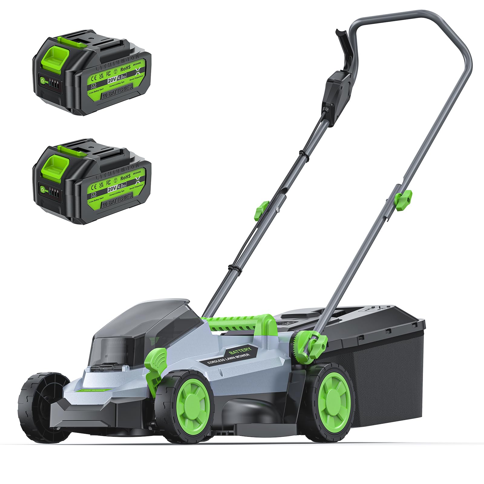 13 Inch Cordless Lawn Mower, 40V Electric Lawnmower for Garden/Patio/Yard | 2 x 20V 4.0Ah Battery, 13 inch Cutting Width, 5 Adjustable Height, 30L Grass Bag, Bagging Mode&Mulching Mode