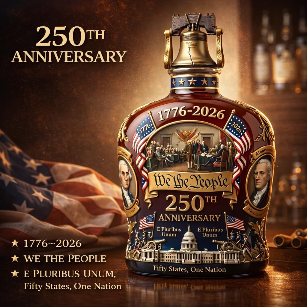 U.S. 250th Anniversary Whiskey Decanter, We The People 1776-2026 Amber Glass Bottle with Liberty Bell Stopper, 350 mL for Bourbon, Scotch or Wine, Gift for Men (Whiskey Bottle Set)
