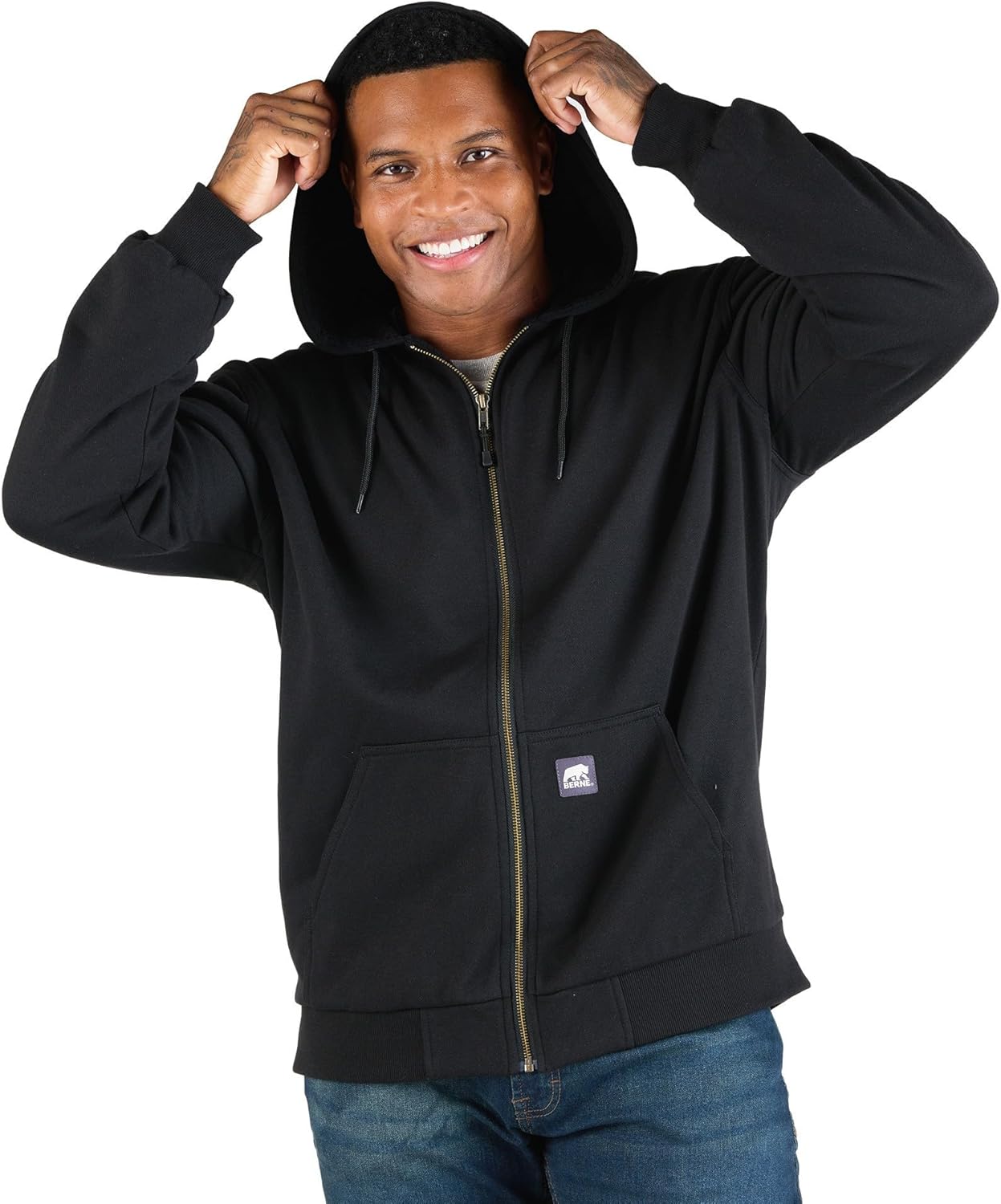 Berne Men's Heritage Grid Fleece-Lined Full-Zip Hoodie Sweatshirt - Image 2