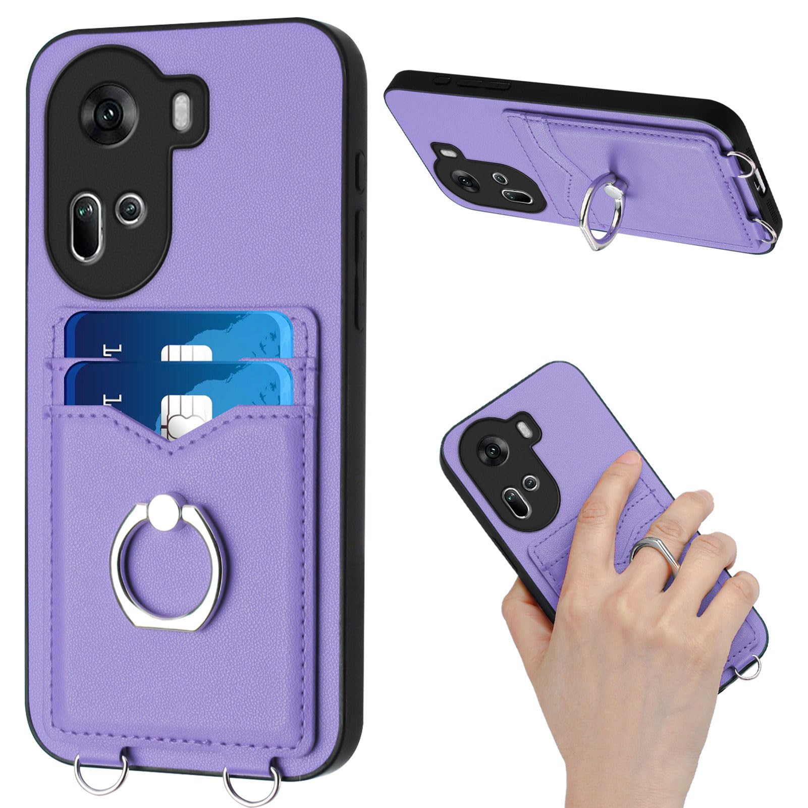 BIOPLJ Case for OPPO Reno 11 5G Hard Wearing Leather with Card Slots, Camera Protection, 360 Ring Stand, Leather Wallet Anti-Shock Cover OPPO Reno 11 5G Case (Purple)