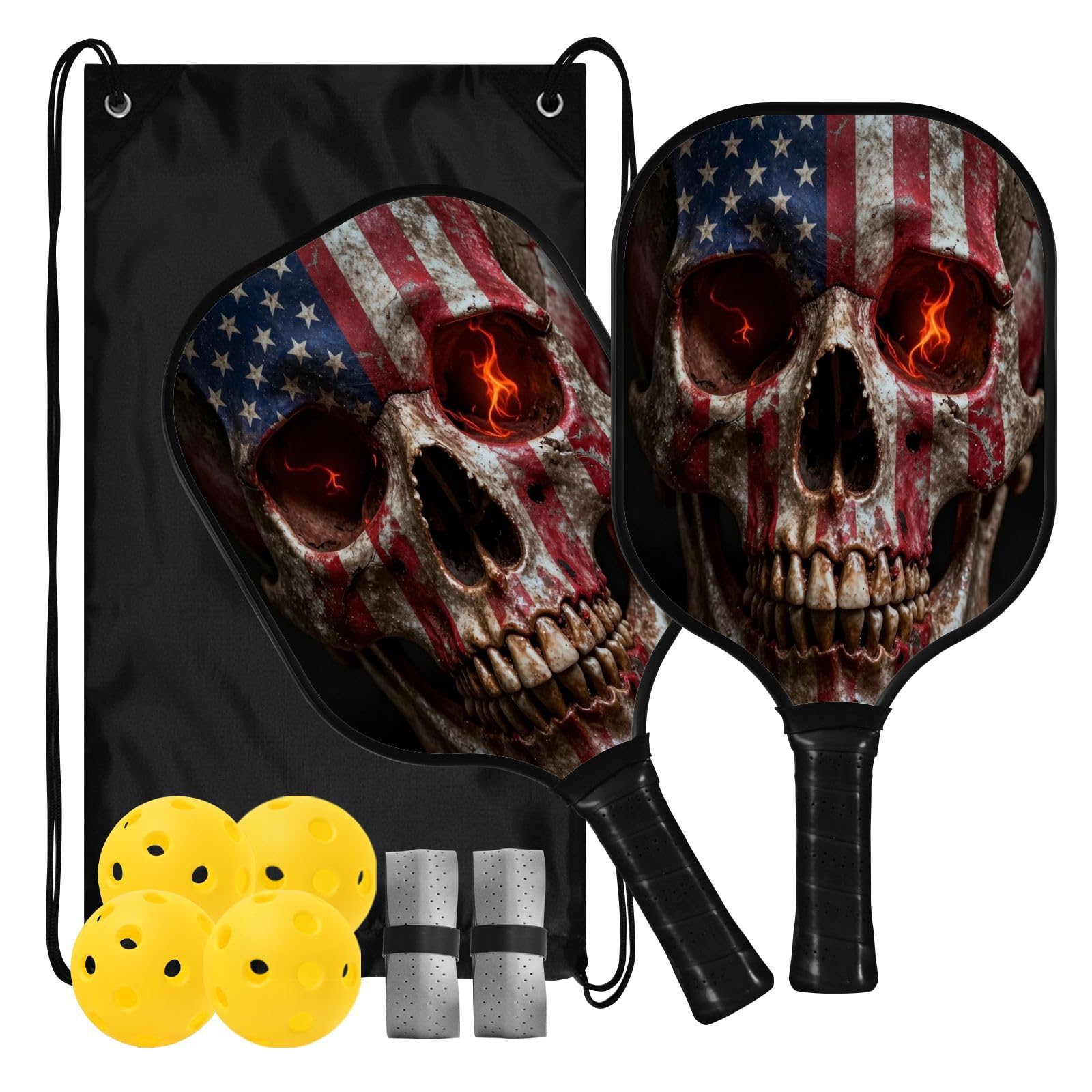 Paletas de pickleball ligeras con diseño de calavera y ojos brillantes con
