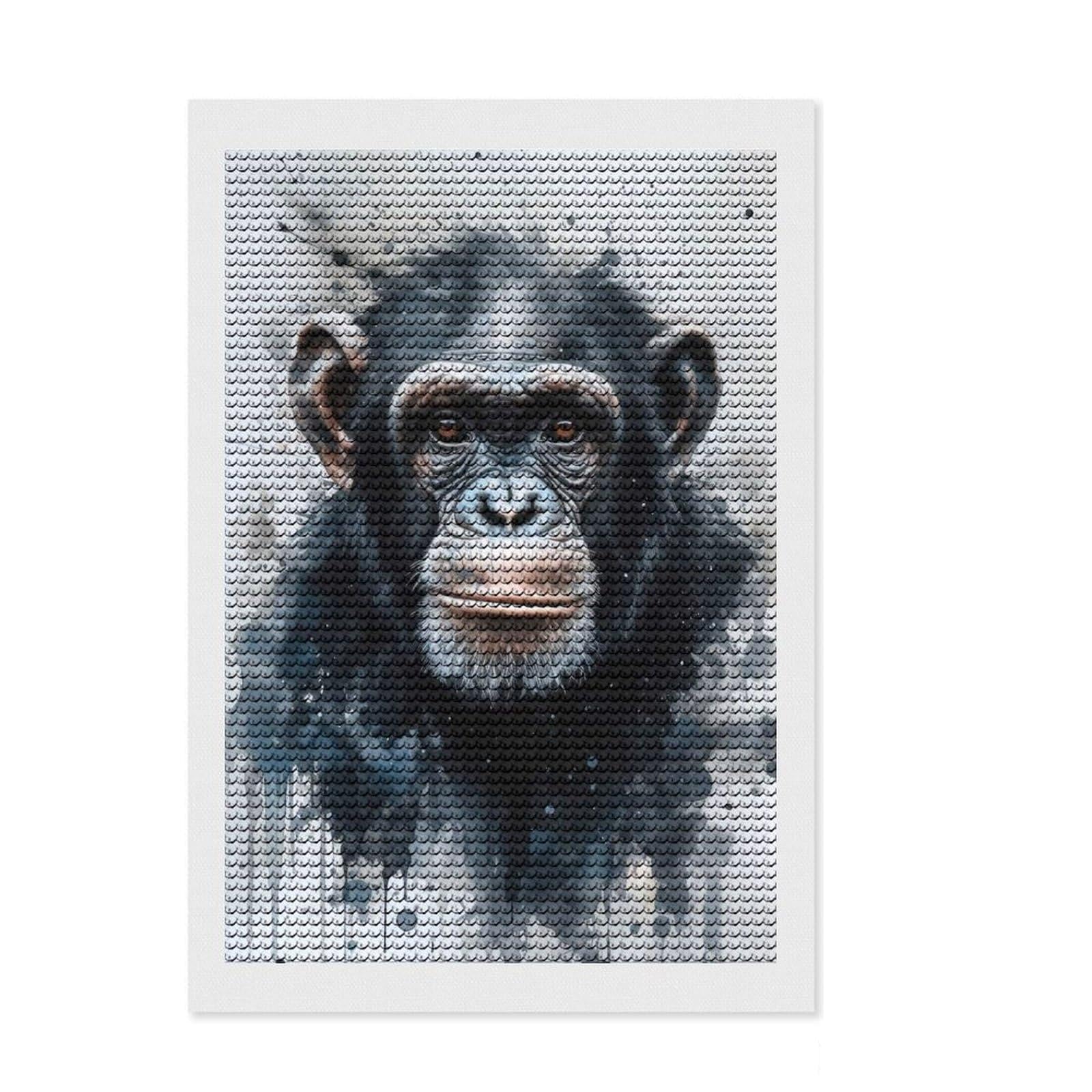 Junmoney Chimpanzee Ape Artistry DIY Diamond Art Canvas Kit 8"x12", Full Kit Included, Easy to Follow Symbols, Modern Decor, Holiday Gift Idea