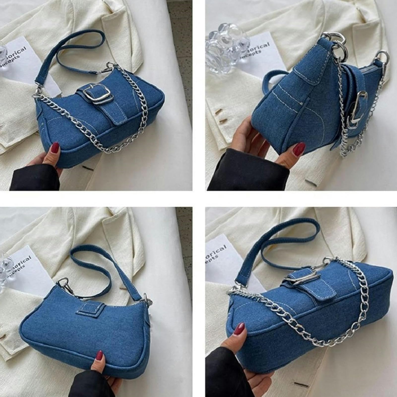 Borsa Donna Tracolla Stume da Spalla da Donna in Denim da Donna Borsa A Tracolla da Donna Sacca da Donna Casual-blue-25x7x13