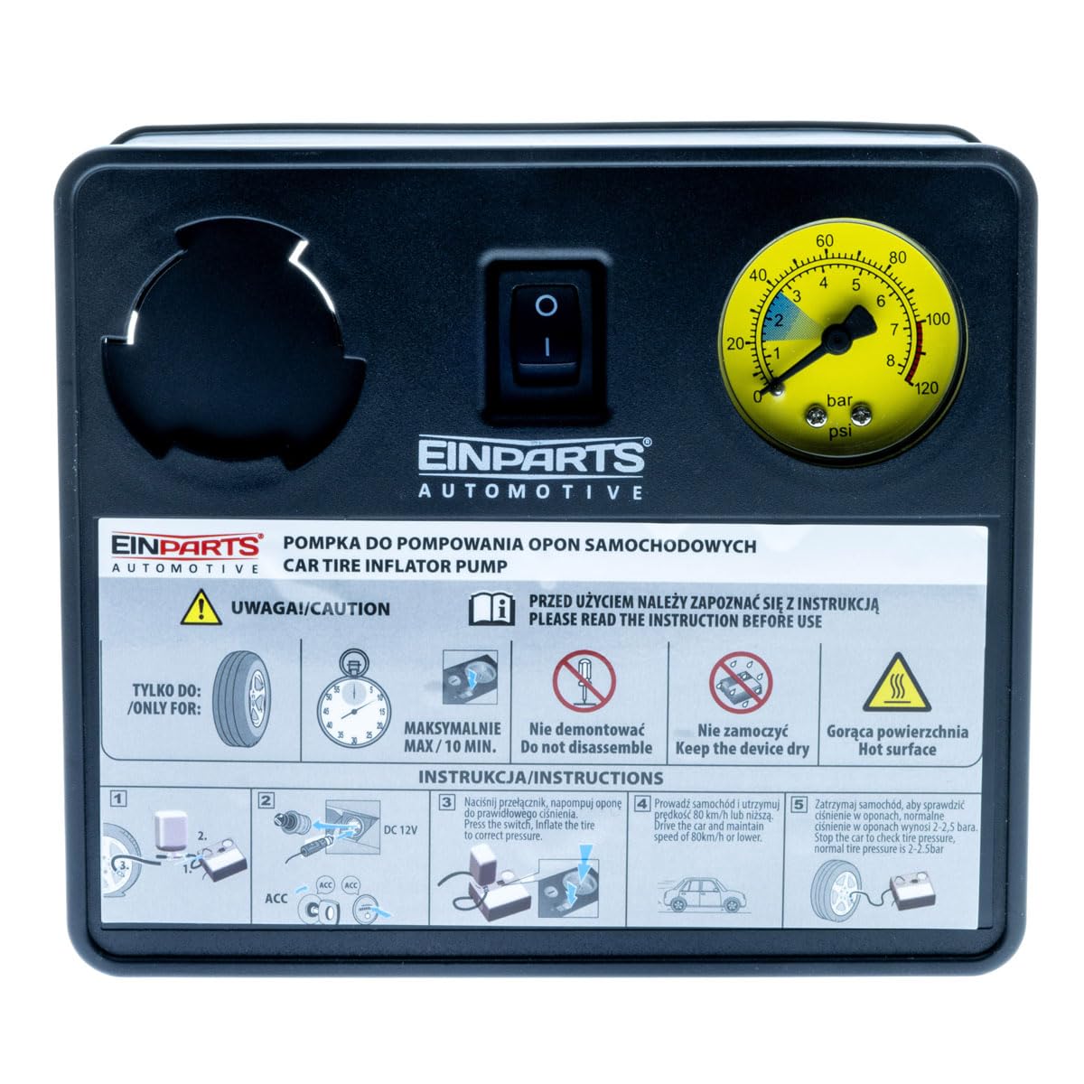 EinParts EPAP07 Zestaw Naprawczy do Opon/Kół z Kompresorem Powietrza 120W, Uszczelniacz 450ml w Kompaktowym Etui