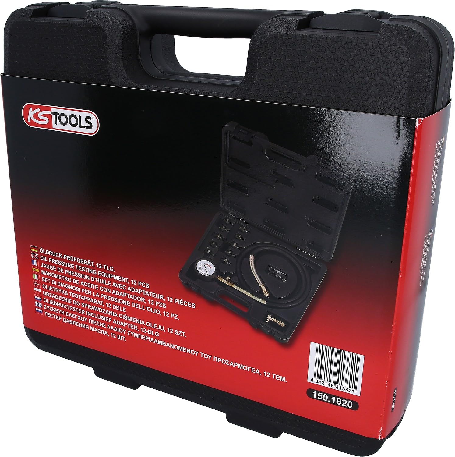 KS Tools 150.1920 Öldruck-Prüfgerät, 12-tlg., 0-10bar, 4042146413821