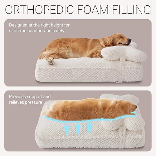 Miniatura 3 de Soft Touch Cama ortopédica de piel sintética para perros extra grandes de 8.5 pulgadas extra gruesa, cama ortopédica para mascotas con forro