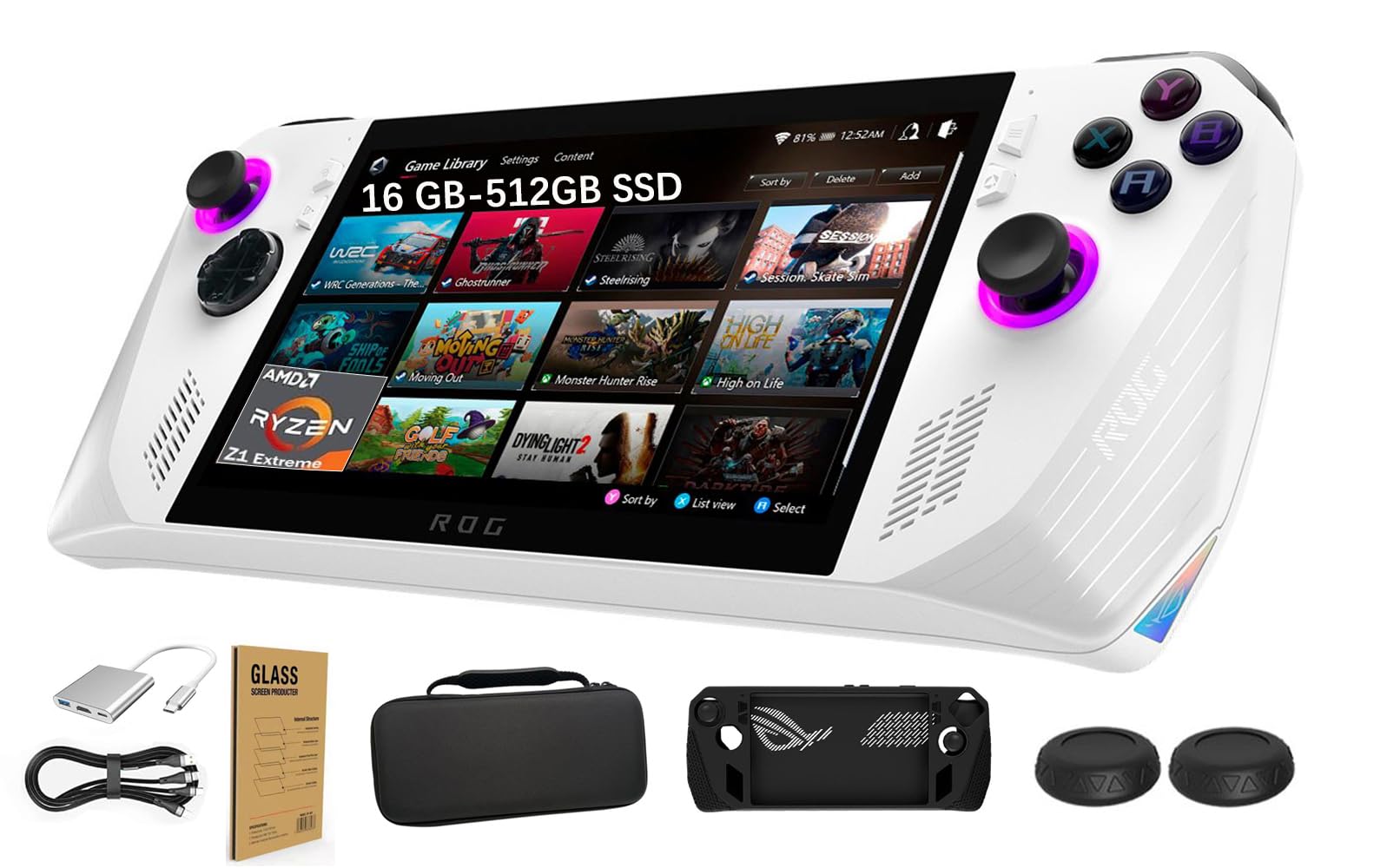 ASUS ROG Ally 7" - 120Hz FHD IPS (1920 x 1080) Gaming Handheld, AMD Ryzen Z1 Extreme Processor, 16GB RAM, 512GB, LED Touch Screen, Windows 11 Home, White