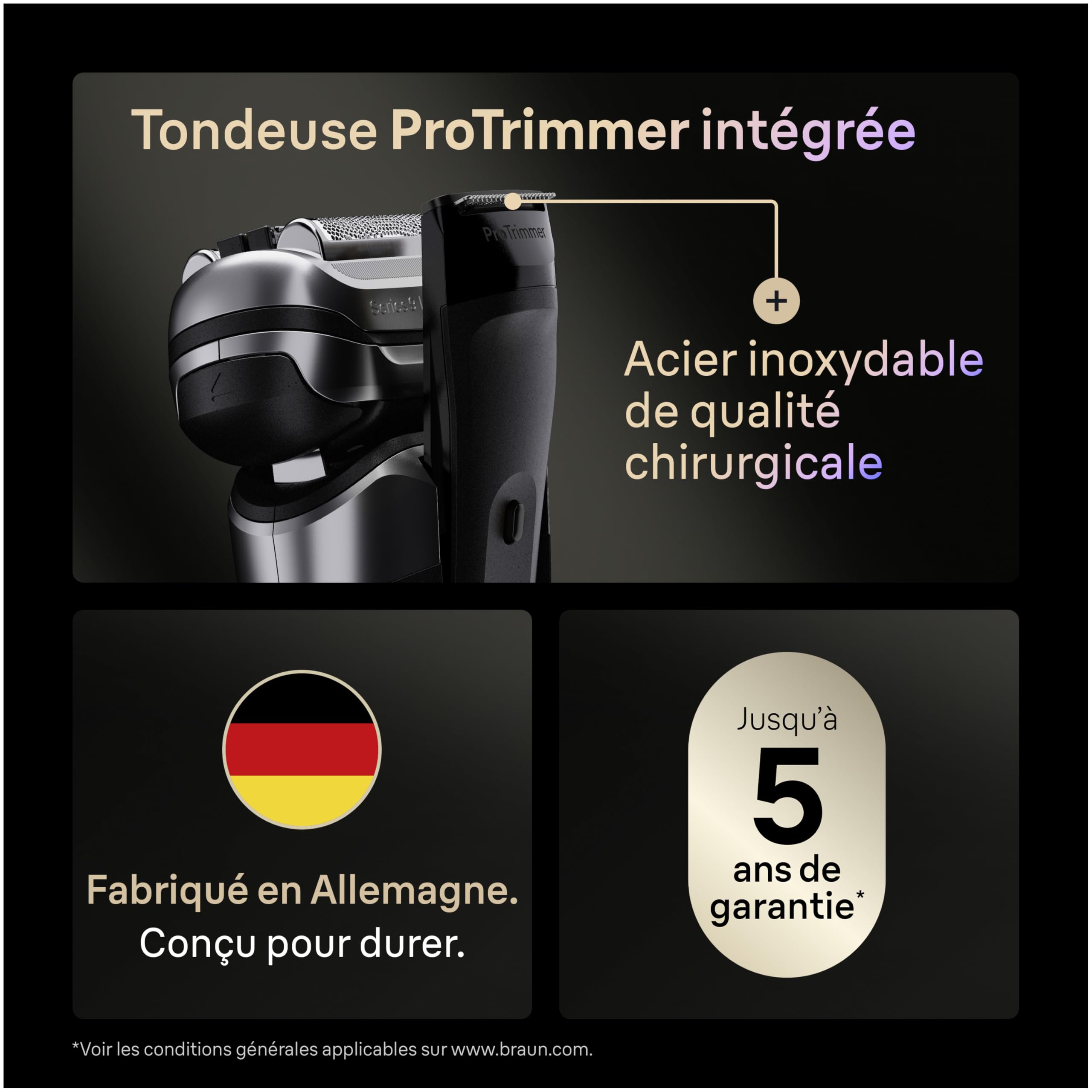 Braun Rasoir Electrique Homme Series 9+ Pro 9617PSI Argenté | Etanche, Batterie Rechargeable, Lames de Précision Ultra-Fines, Tondeuse ProTrimmer, Kit avec Tête de Rechange, Etui