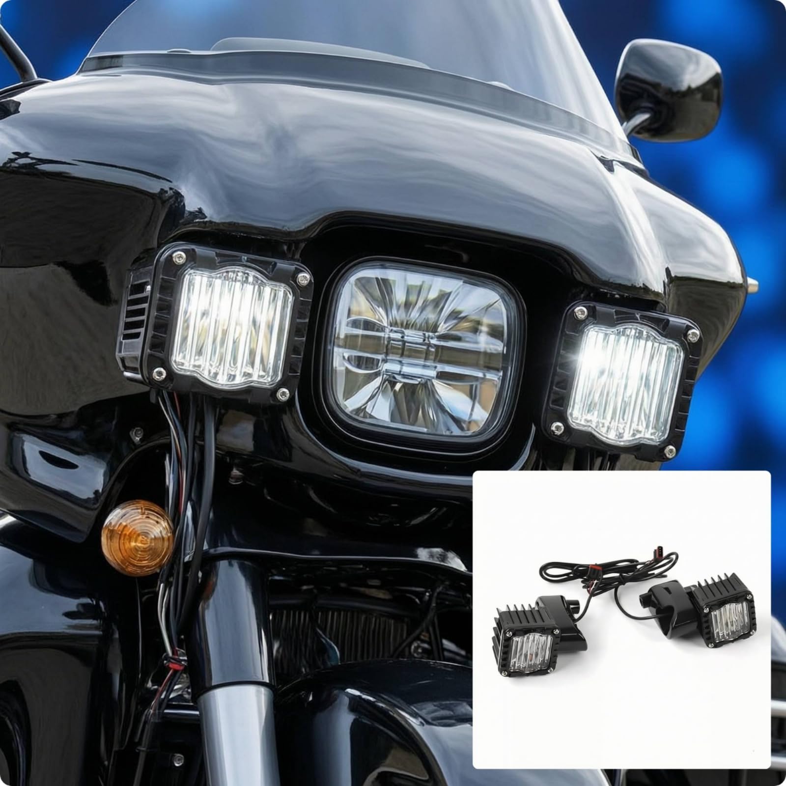 Set Luces Auxiliares lanteras para cicleta con Carcasa Negra y Disipador Conectable con Arnés Cableado para Mejorar la Visibilidad Acuado para Personalización la Parte Frontal, Color to 2
