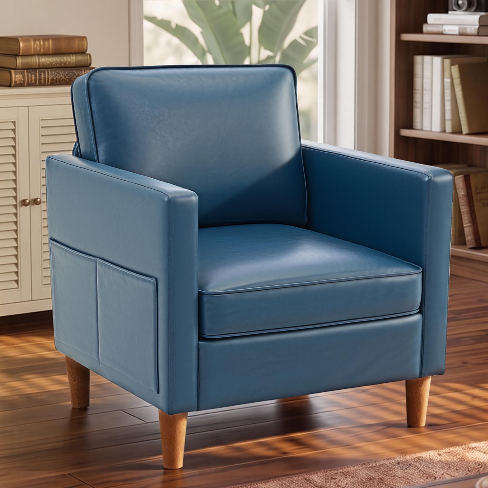 Faux Leather Accent Chair Mid Century Modern Armchair for Living Room