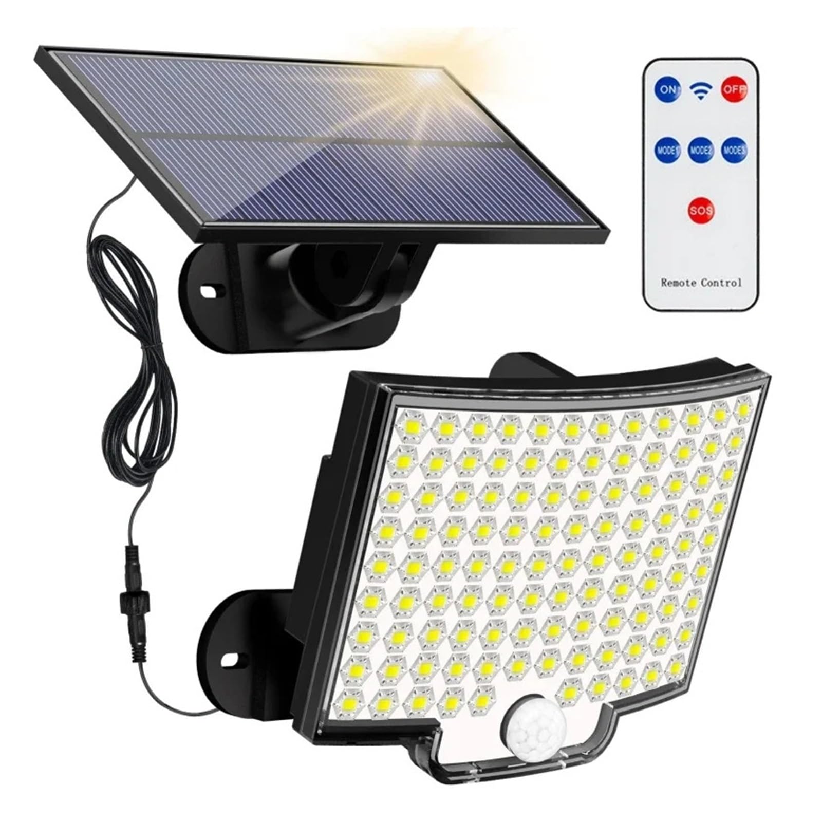 Zewnętrzne Naświetlacze, LED Solar Motion Light Zewnętrzny oddzielny panel Solarne światła powodziowe 4 tryby pracy dla wodoodpornych kinkietów w garażu ogrodowym