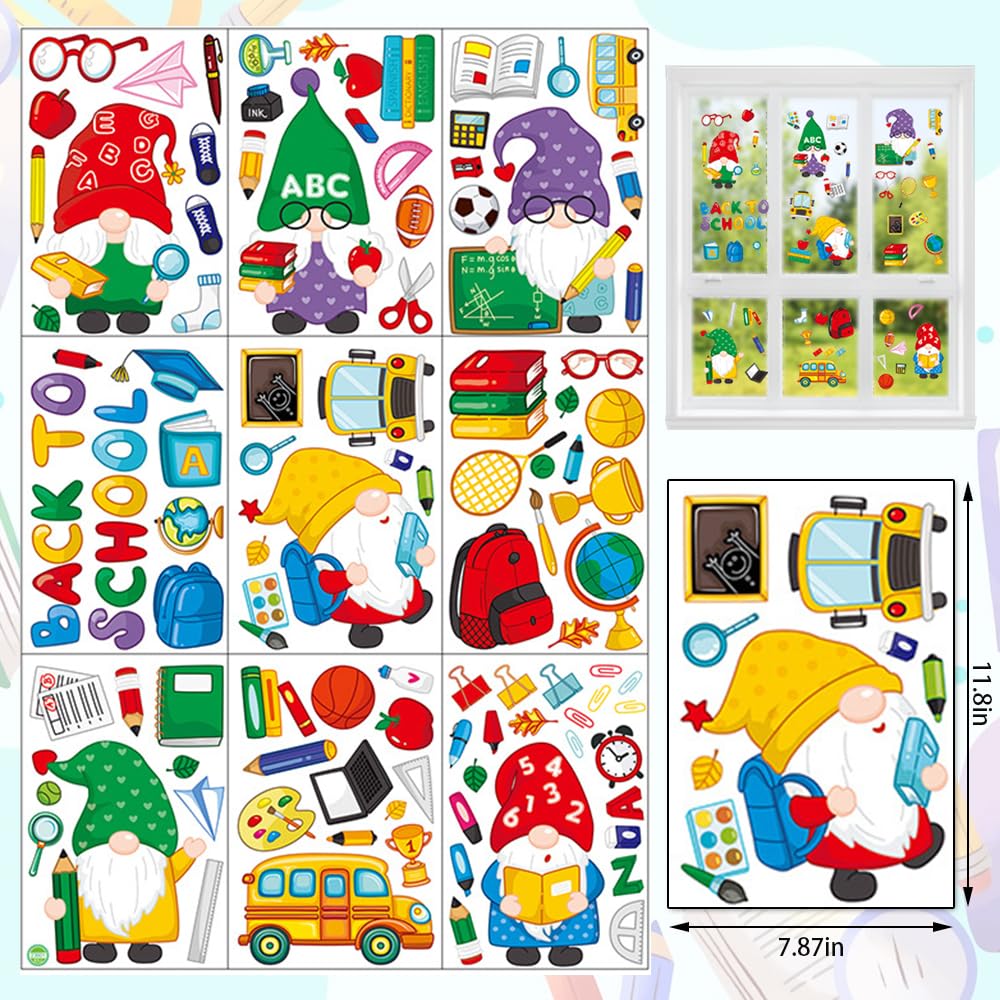 Amazon.com: 9 Sheets Back to School Window Clings, Gnome