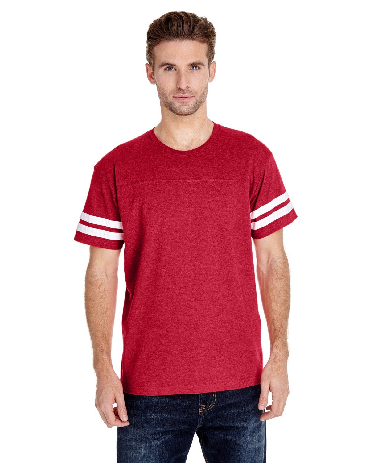 Lat Sportswear Men's Stripes Football T-Shirt_Vintage Red/ Blended White_Medium
