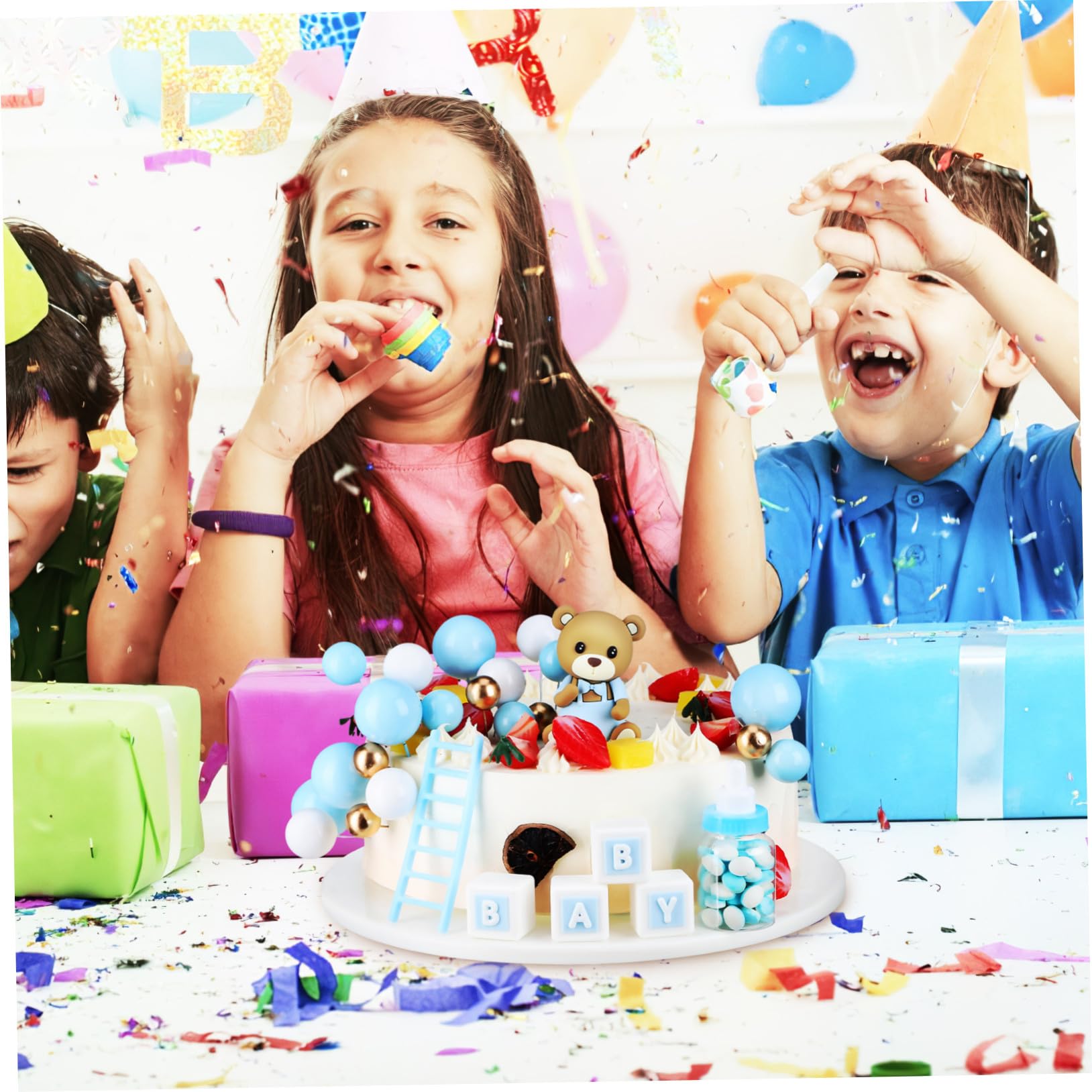 Kuchendekorationen Kuchen Topper Babyparty Kuchendekorationskugeln Tortendekorationen für Babys Babypartydekorationen blau - -Dusche-Dekorationen Kuchendeckel Plastik