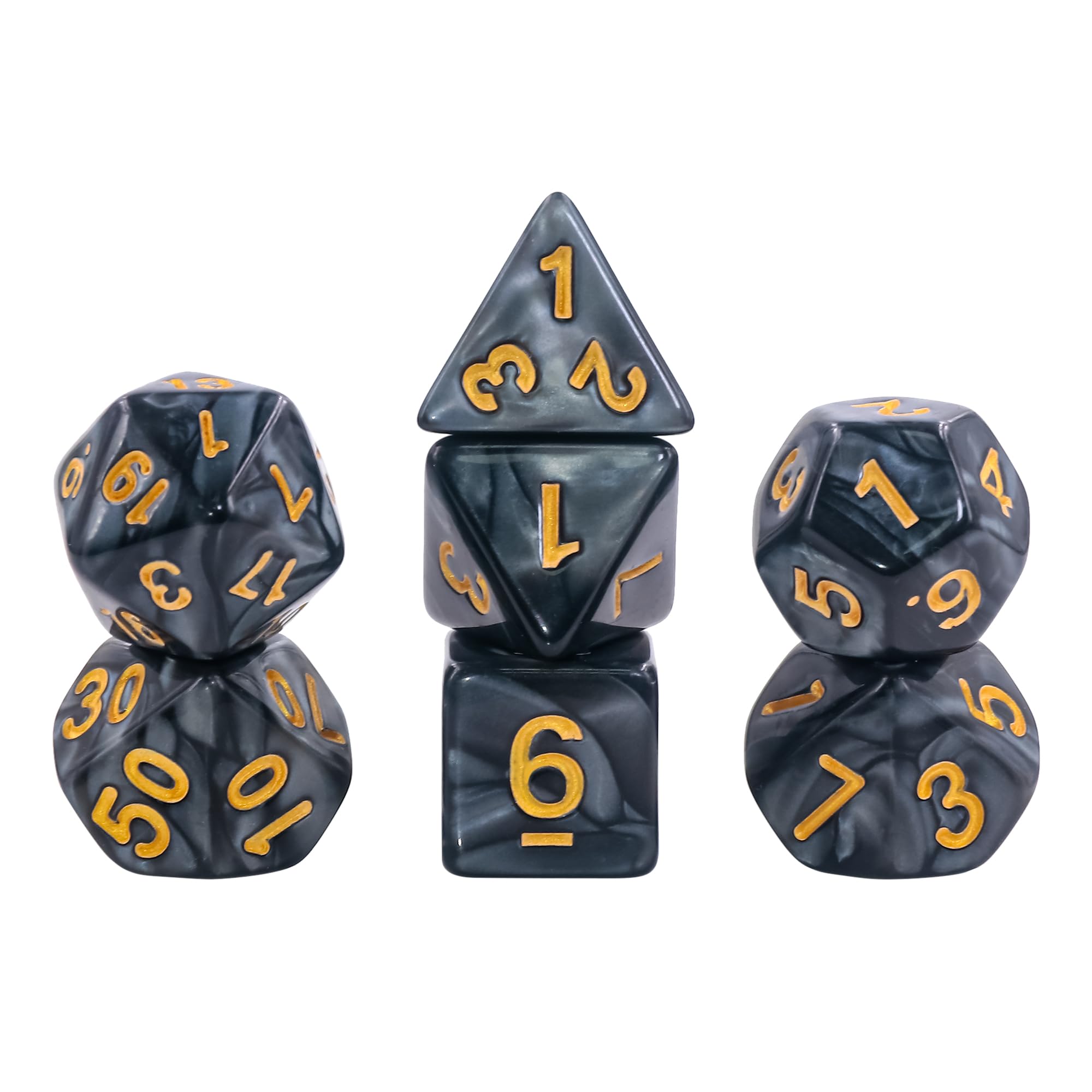 Epic Forge -Set of 7 Multiformat Dice in Box – Pearl Black and Gold