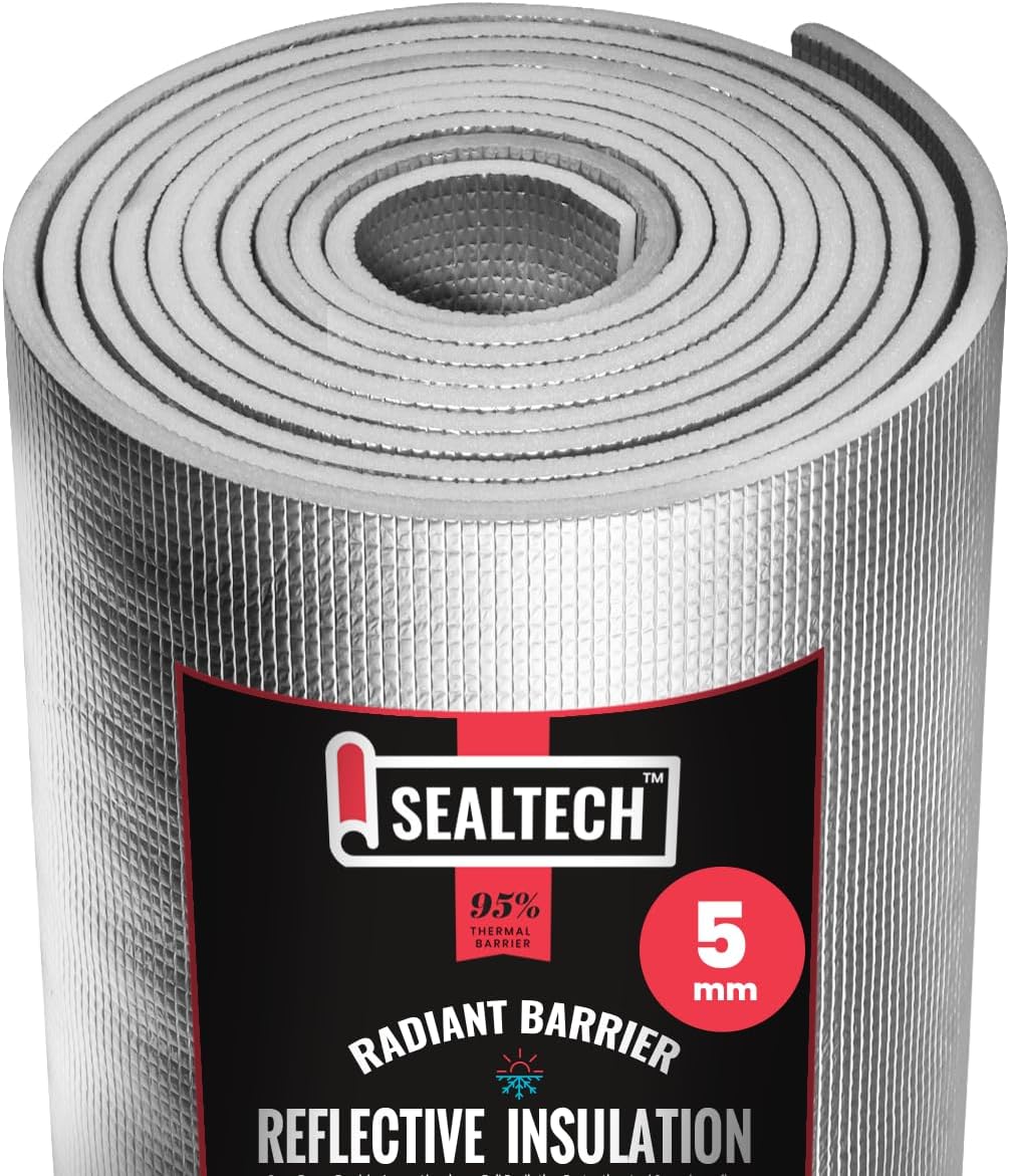 Heavy Duty 5mm Reflective Insulation Roll - Premium Foam Core Radiant Barrier for Energy Conservation -Commercial Grade Soundproofing Thermal Shield for Indoor and Outdoor Use (48" X 25')