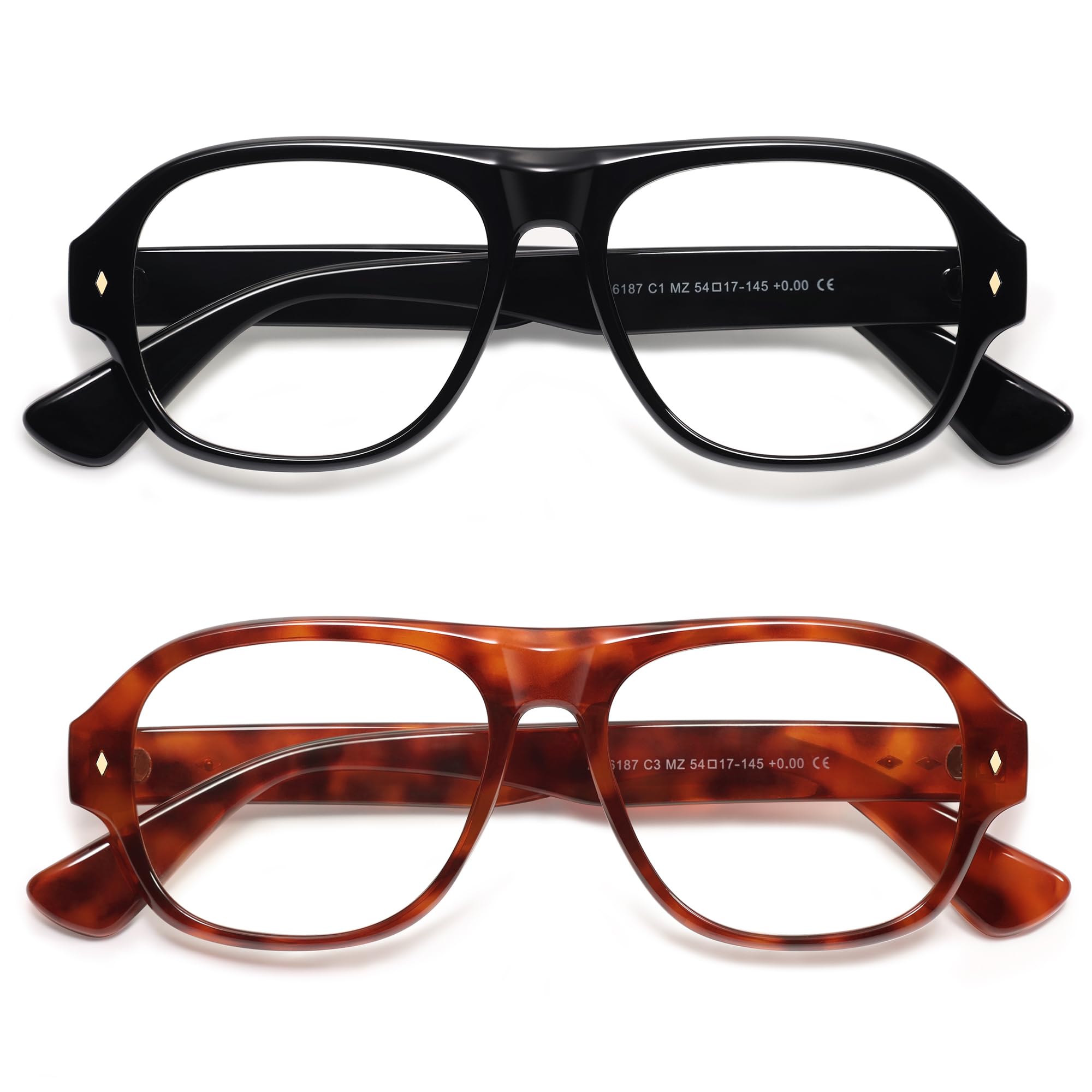 AMOMOMA 2 Pack Retro Square Aviator Reading Glasses for Women Men,Blue Light Pilot Computer Reader Frame AM6187