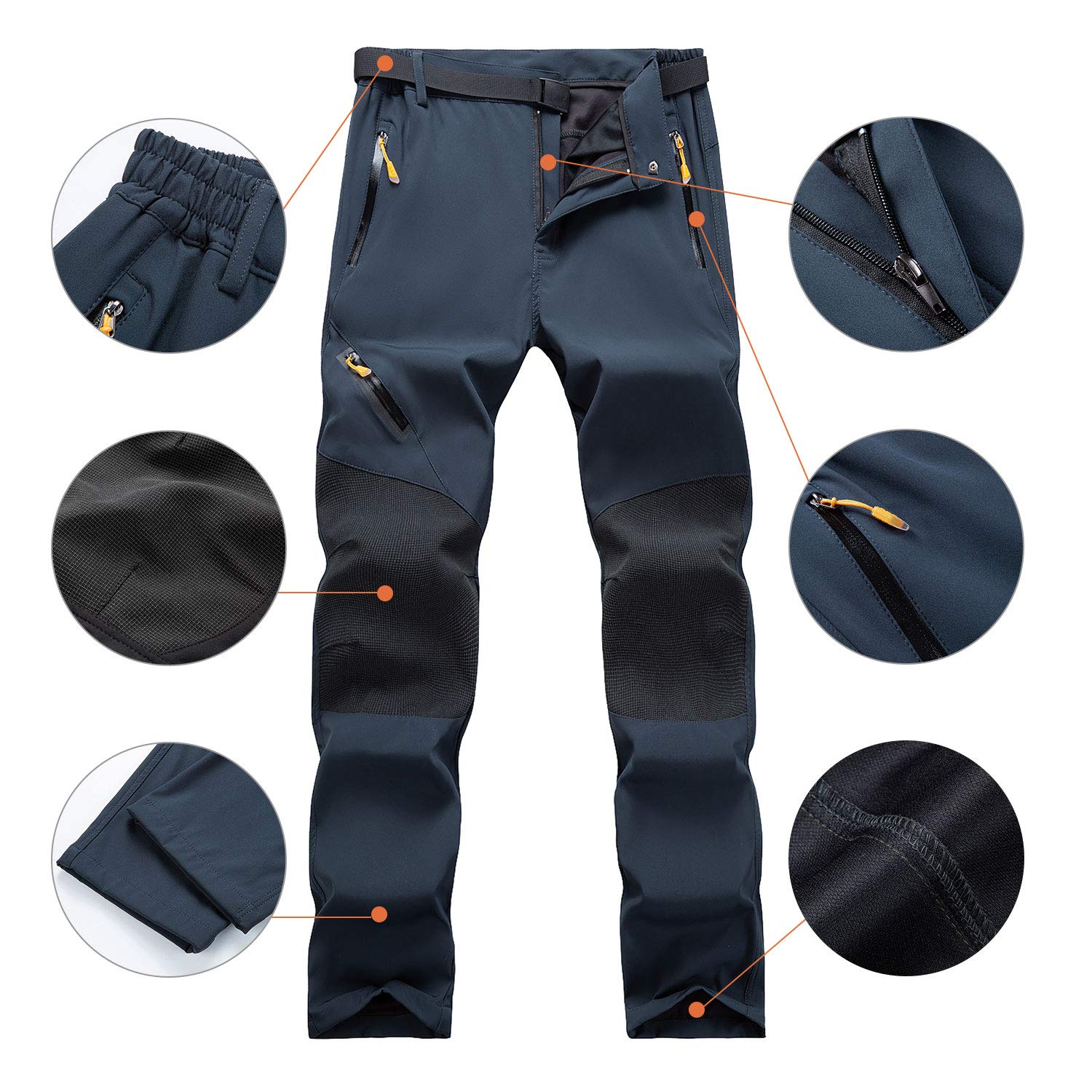 Pantalones de Senderismo Ligeros Softshell para Hombre Pantalones de Senderismo Transpirables al Aire Libre Bolsillos con Cremallera para Primavera/Verano/otoño