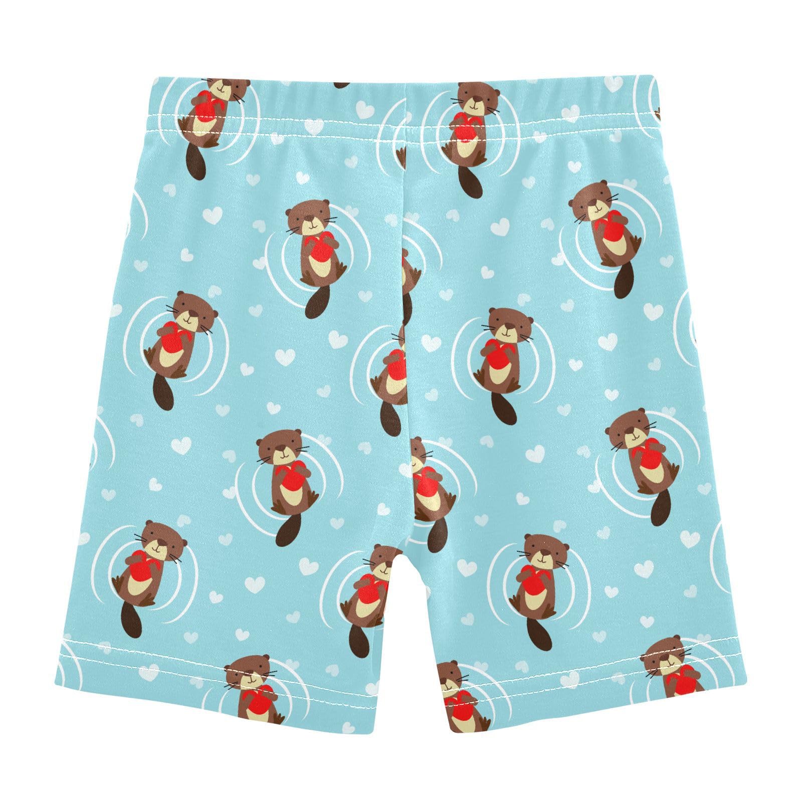 JHKKU Girls Beaver Valentine Heart Shorts Cotton Cartwheel Bike Kids Biker Under Dress Dance Short Girl Clothes 4T